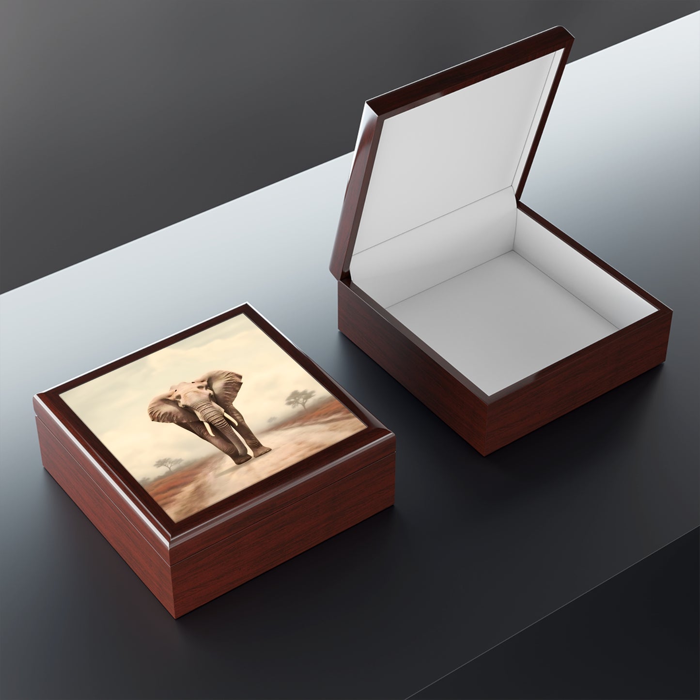 Bull Elephant Minimalism Fine Art Print Jewelry Keepsake Trinkets Box