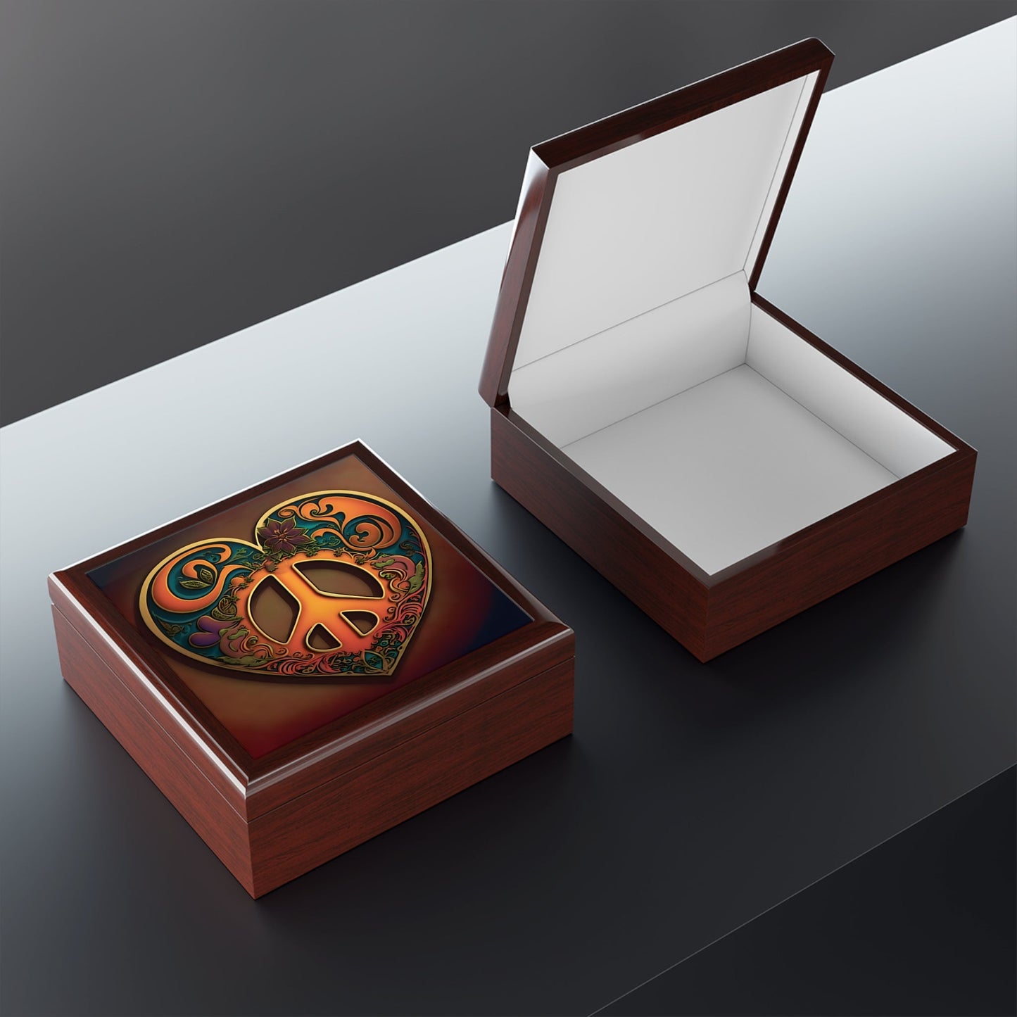 60's and 70's Hippy Peace Sign Heart Gift & Jewelry Box