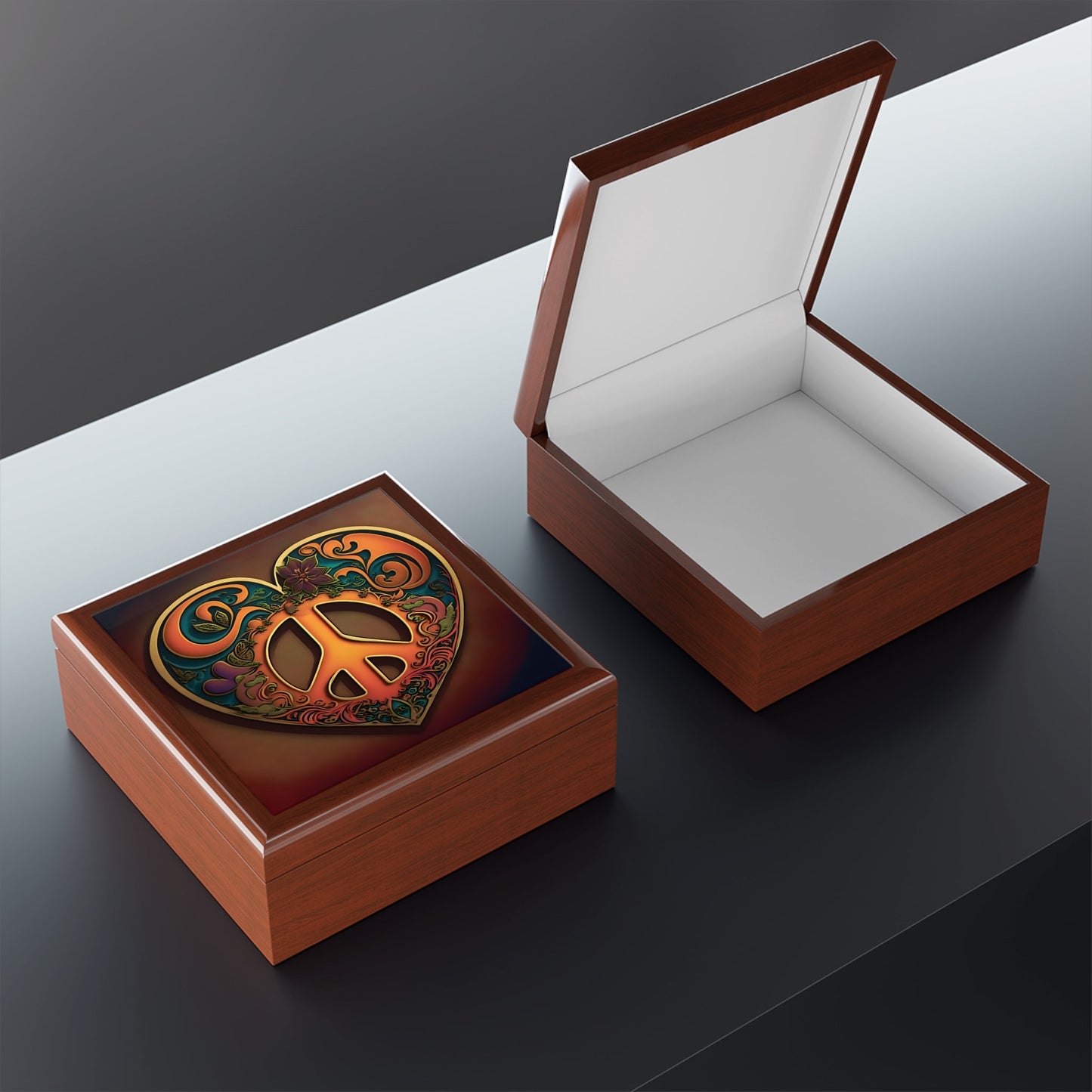 60's and 70's Hippy Peace Sign Heart Gift & Jewelry Box