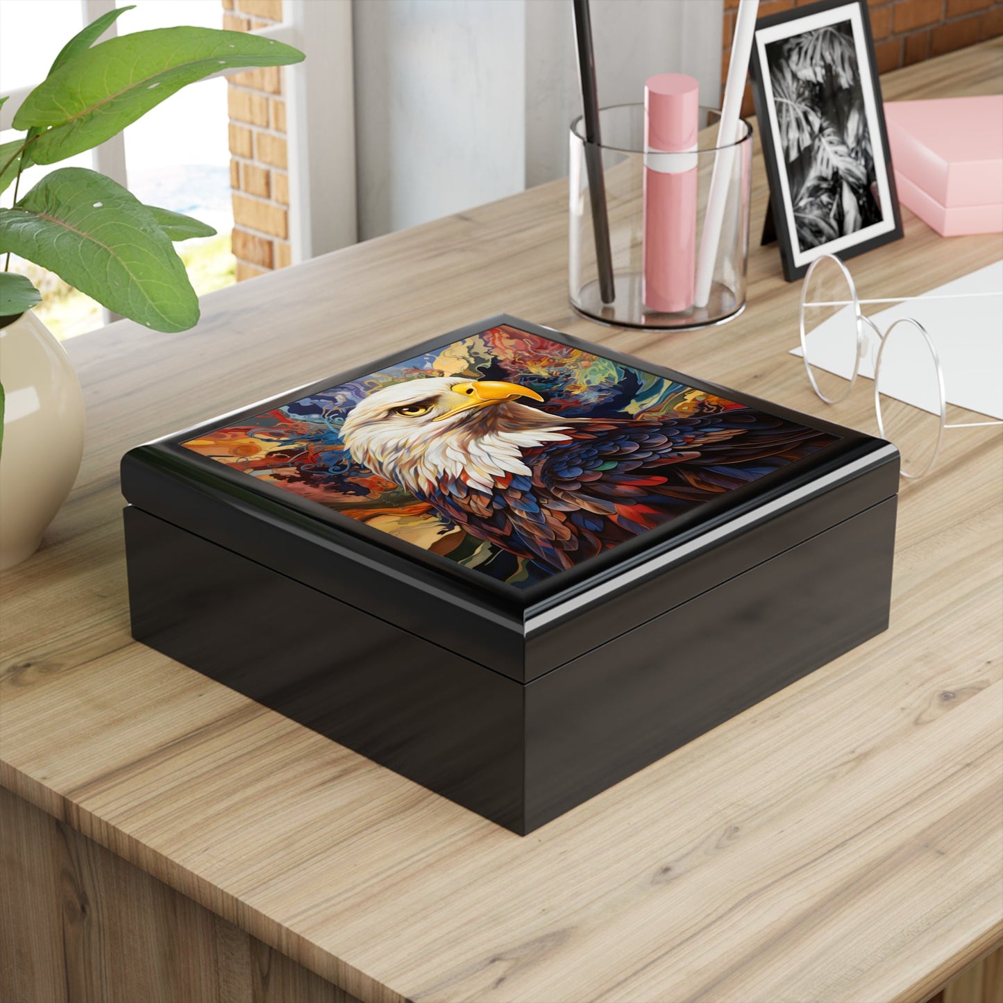 Abstract Bald Eagle Trinket Jewelry Box