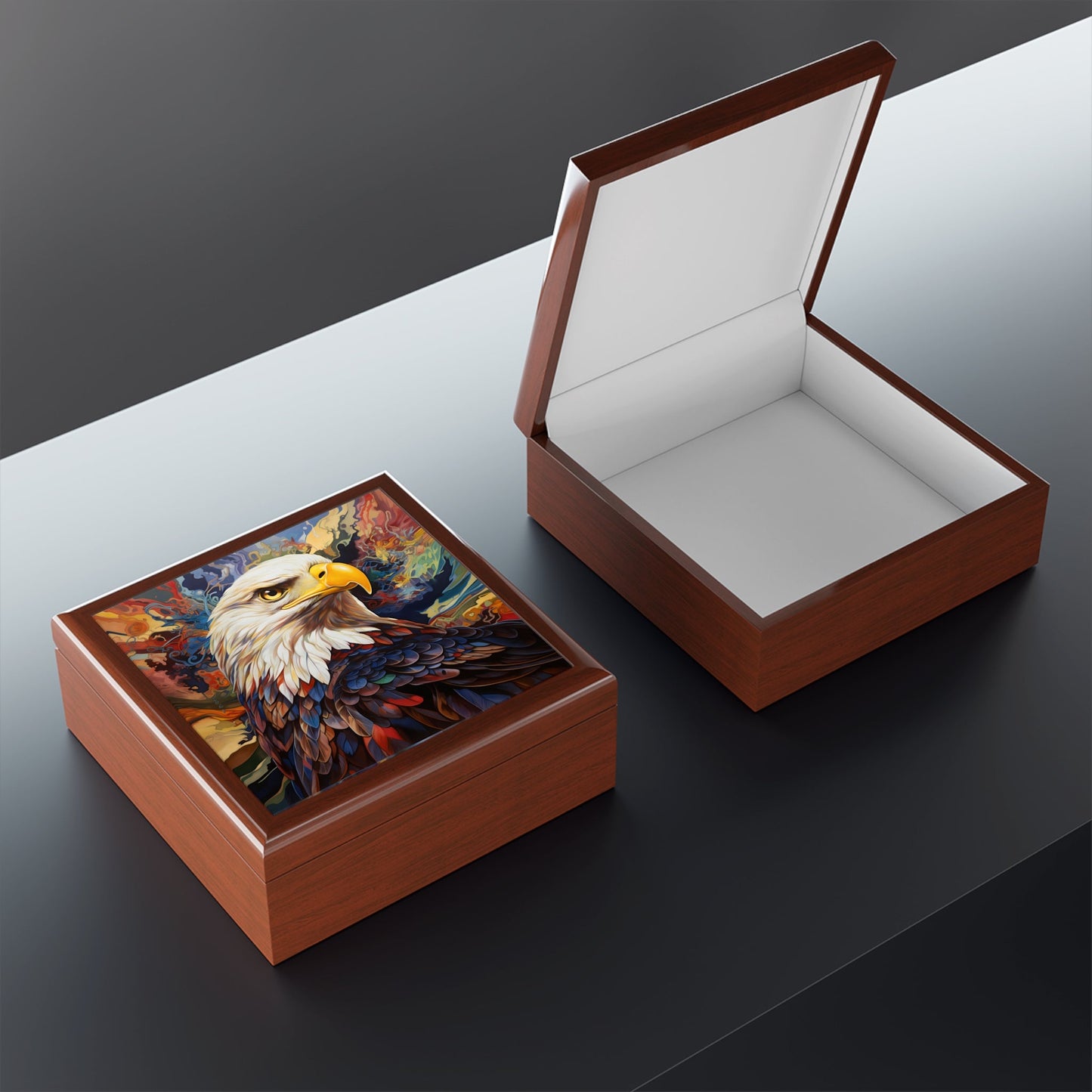Abstract Bald Eagle Trinket Jewelry Box