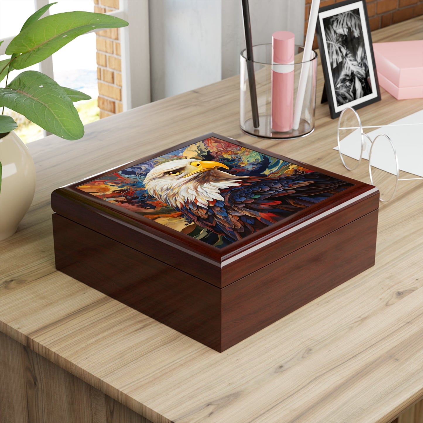 Abstract Bald Eagle Trinket Jewelry Box