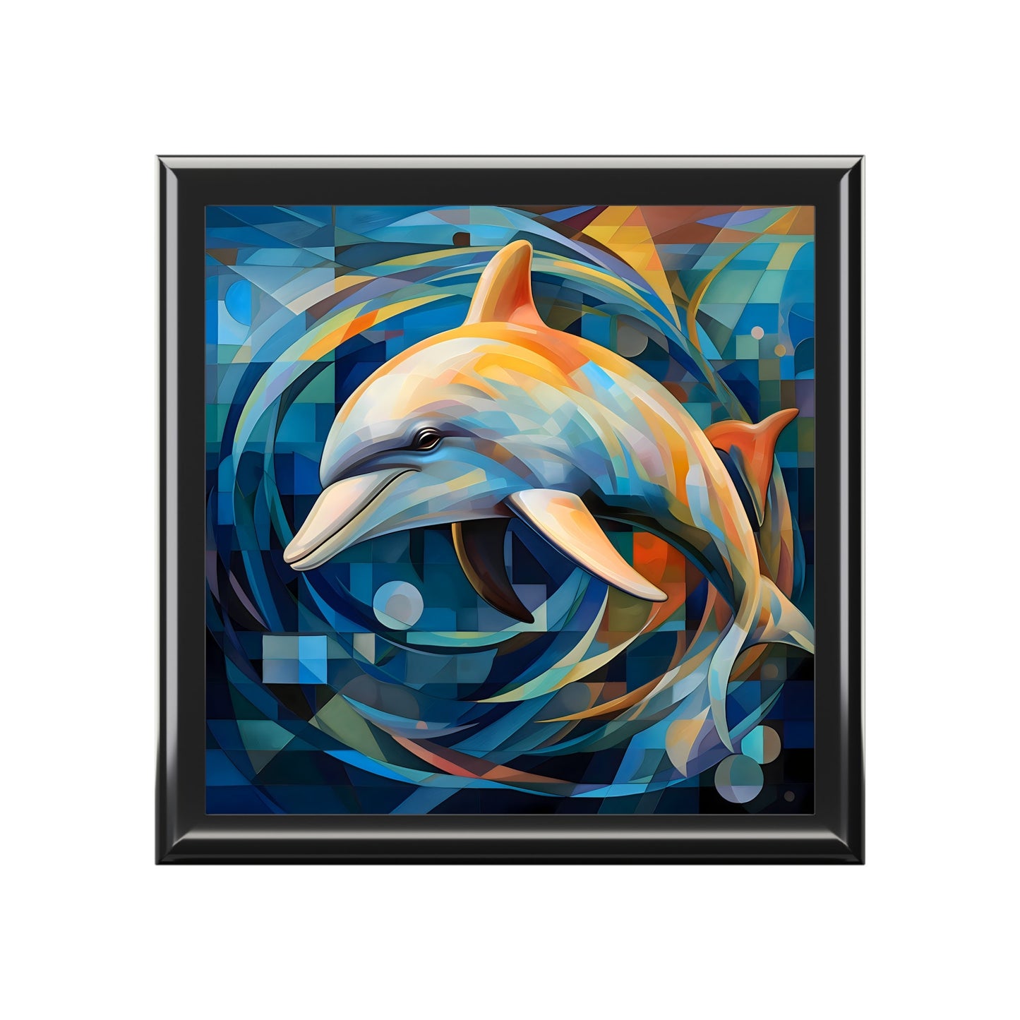 Abstract Cubism Dolphin Fine Art Print Jewelry Keepsake Trinkets Box