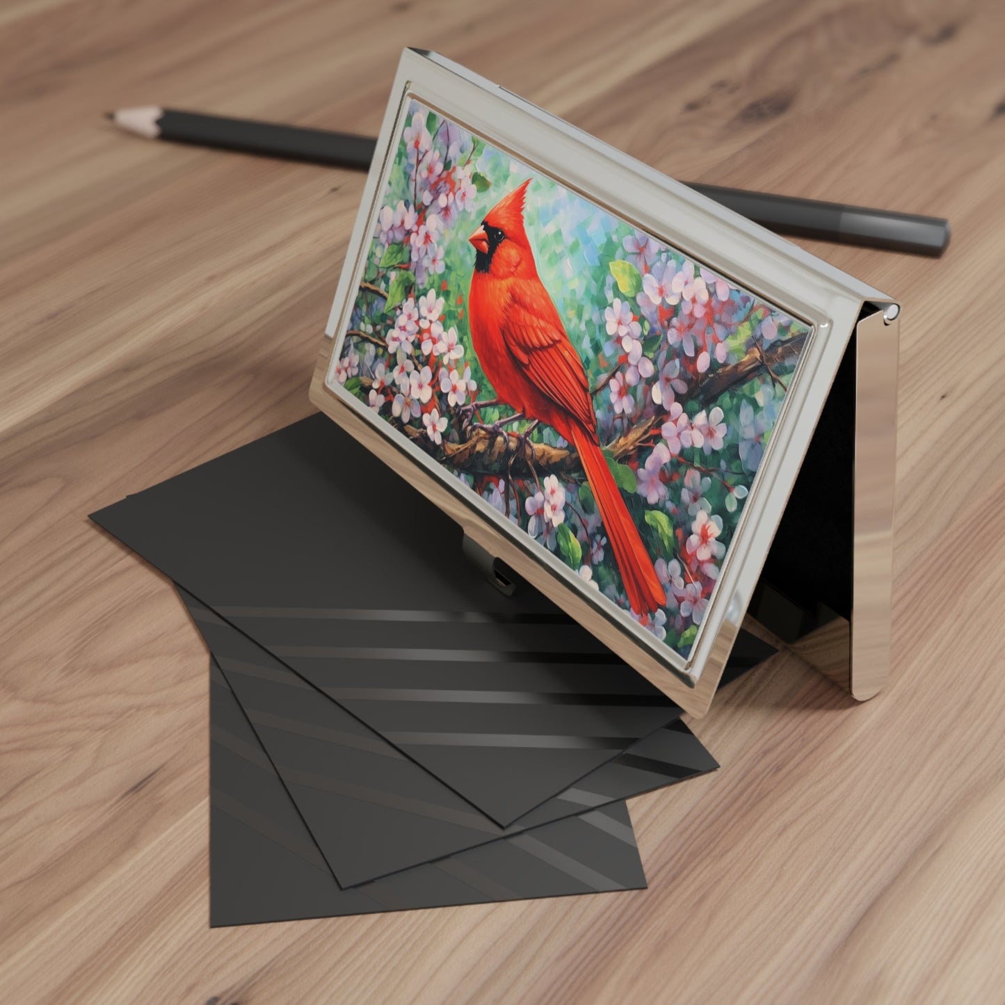 Abstract Expressionism Style Male Cardinal Art Print Business Card Holder
