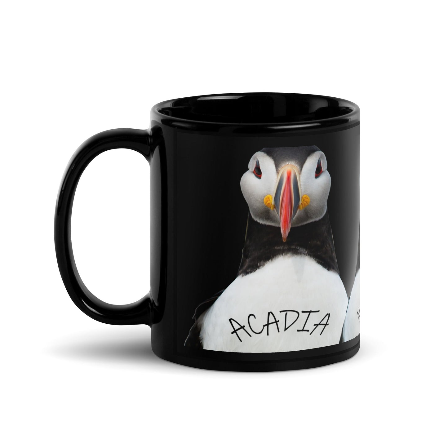 Acadia Puffin Black Glossy Mug