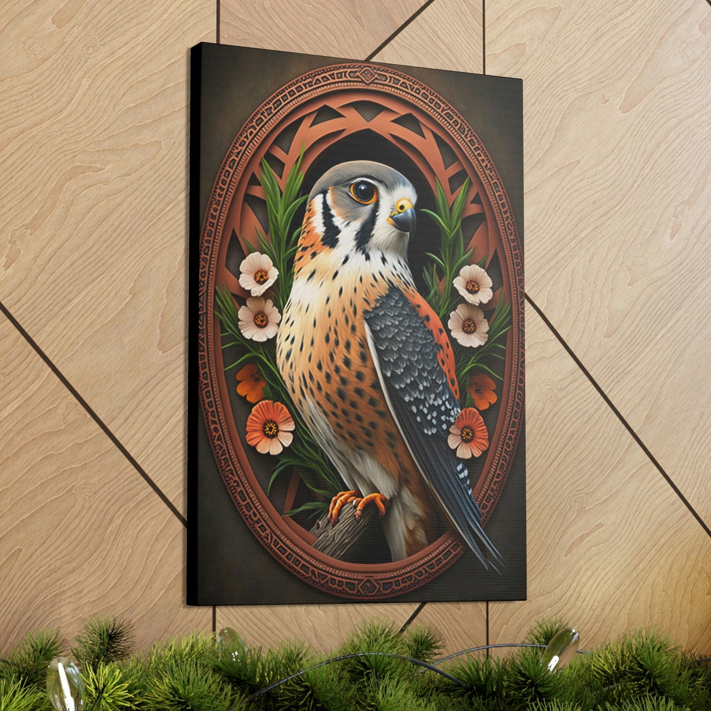 American Kestrel Canvas Gallery Wraps - Art Nouveau Vintage Falcon art