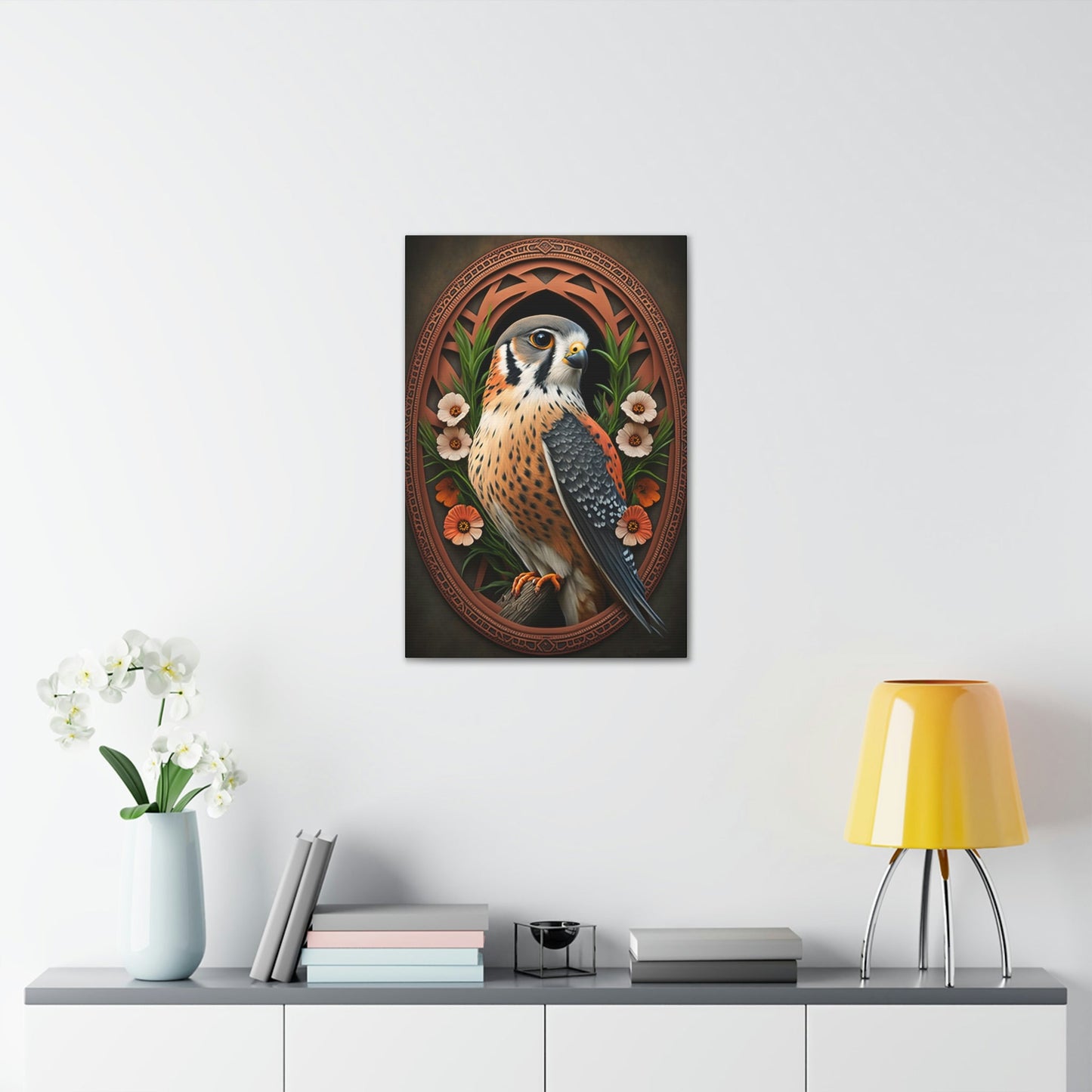 American Kestrel Canvas Gallery Wraps - Art Nouveau Vintage Falcon art