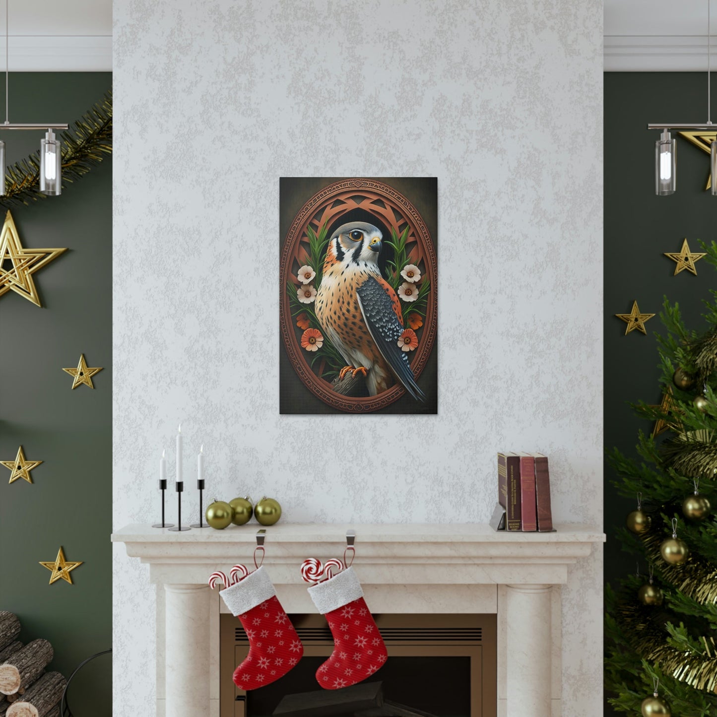 American Kestrel Canvas Gallery Wraps - Art Nouveau Vintage Falcon art