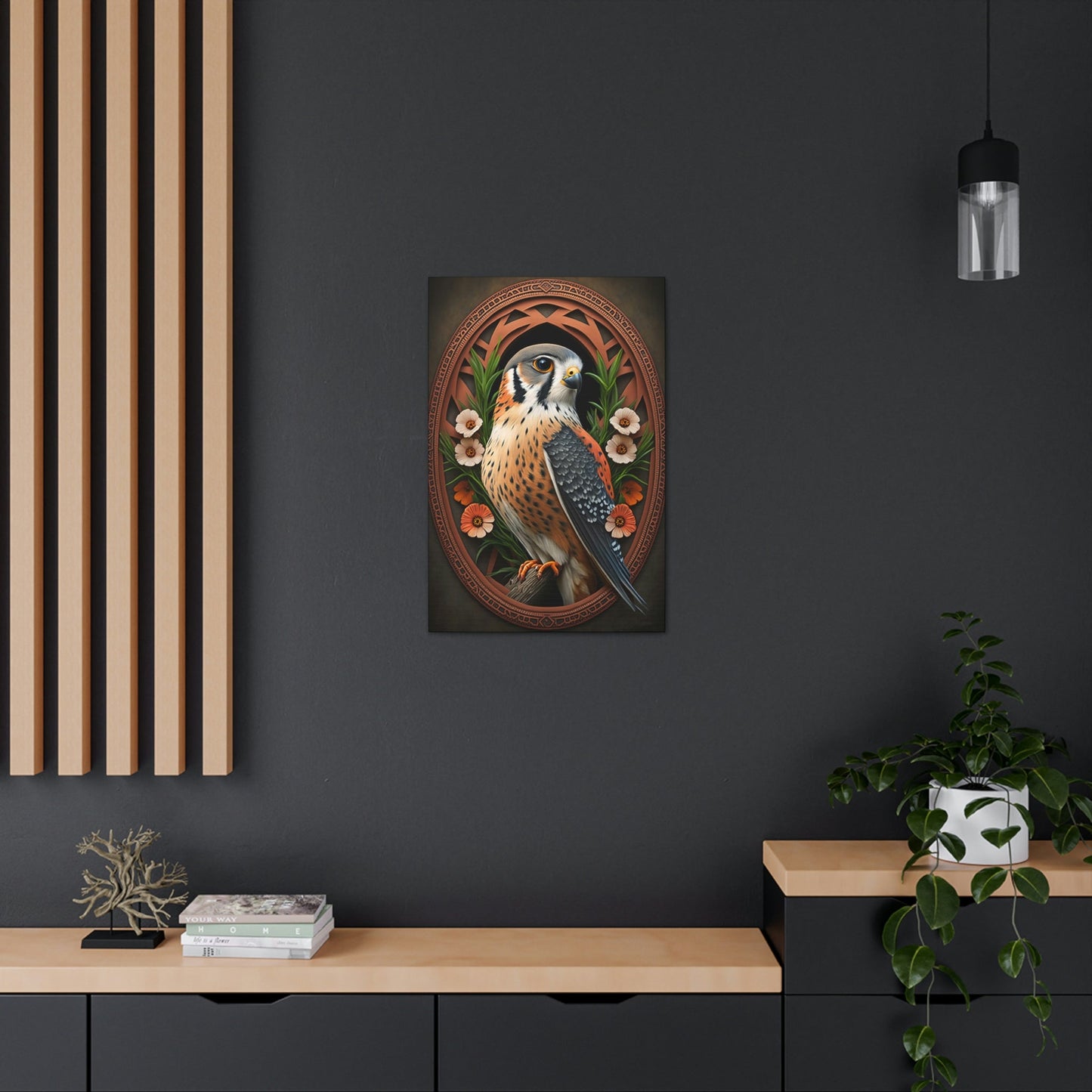 American Kestrel Canvas Gallery Wraps - Art Nouveau Vintage Falcon art