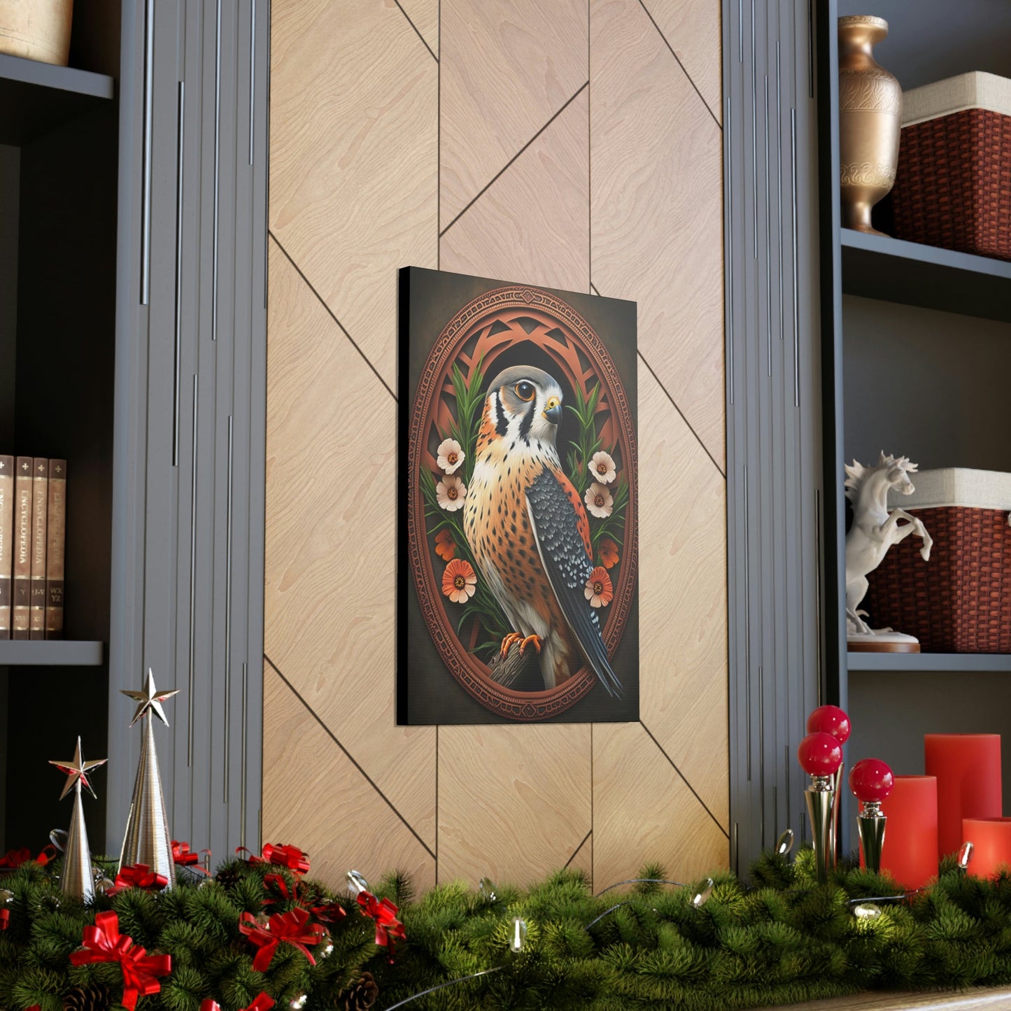American Kestrel Canvas Gallery Wraps - Art Nouveau Vintage Falcon art