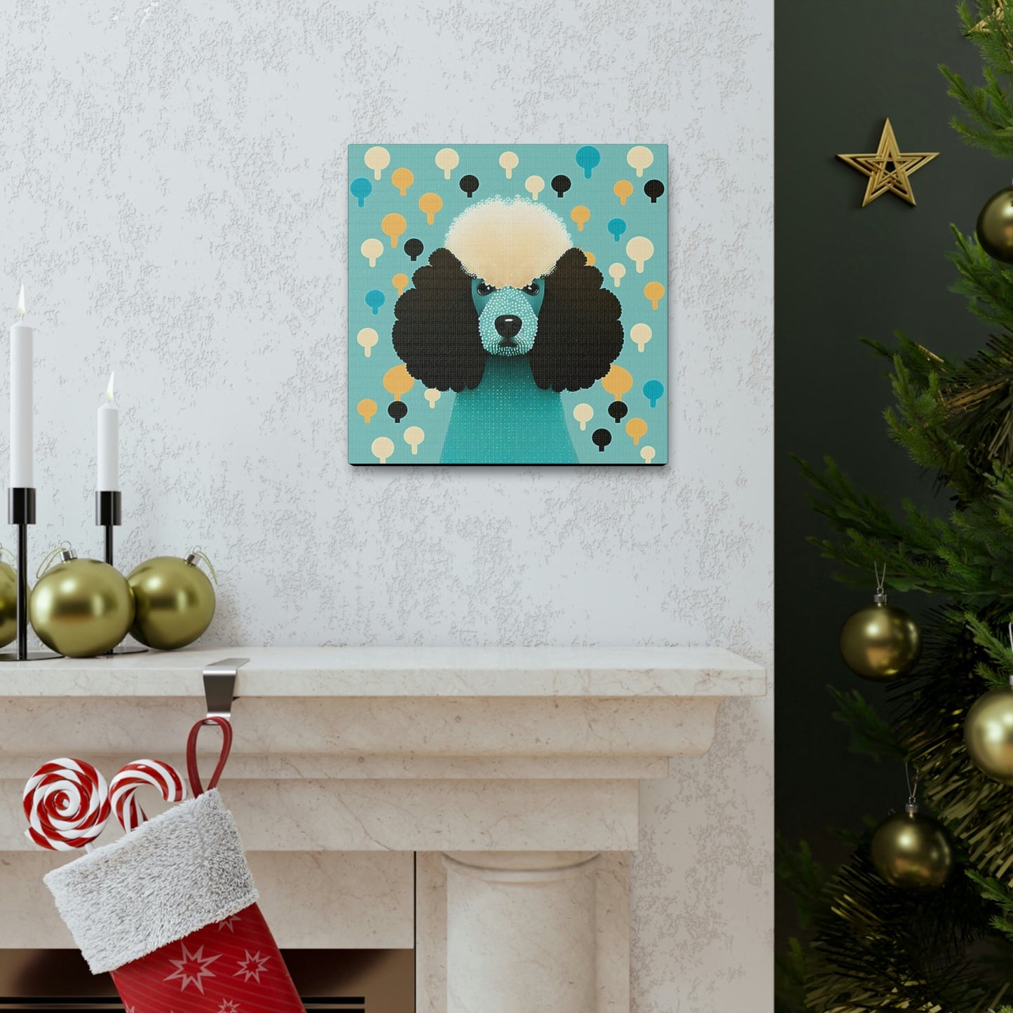 Aqua Mid-Century Modern Poodle Canvas Gallery Wraps