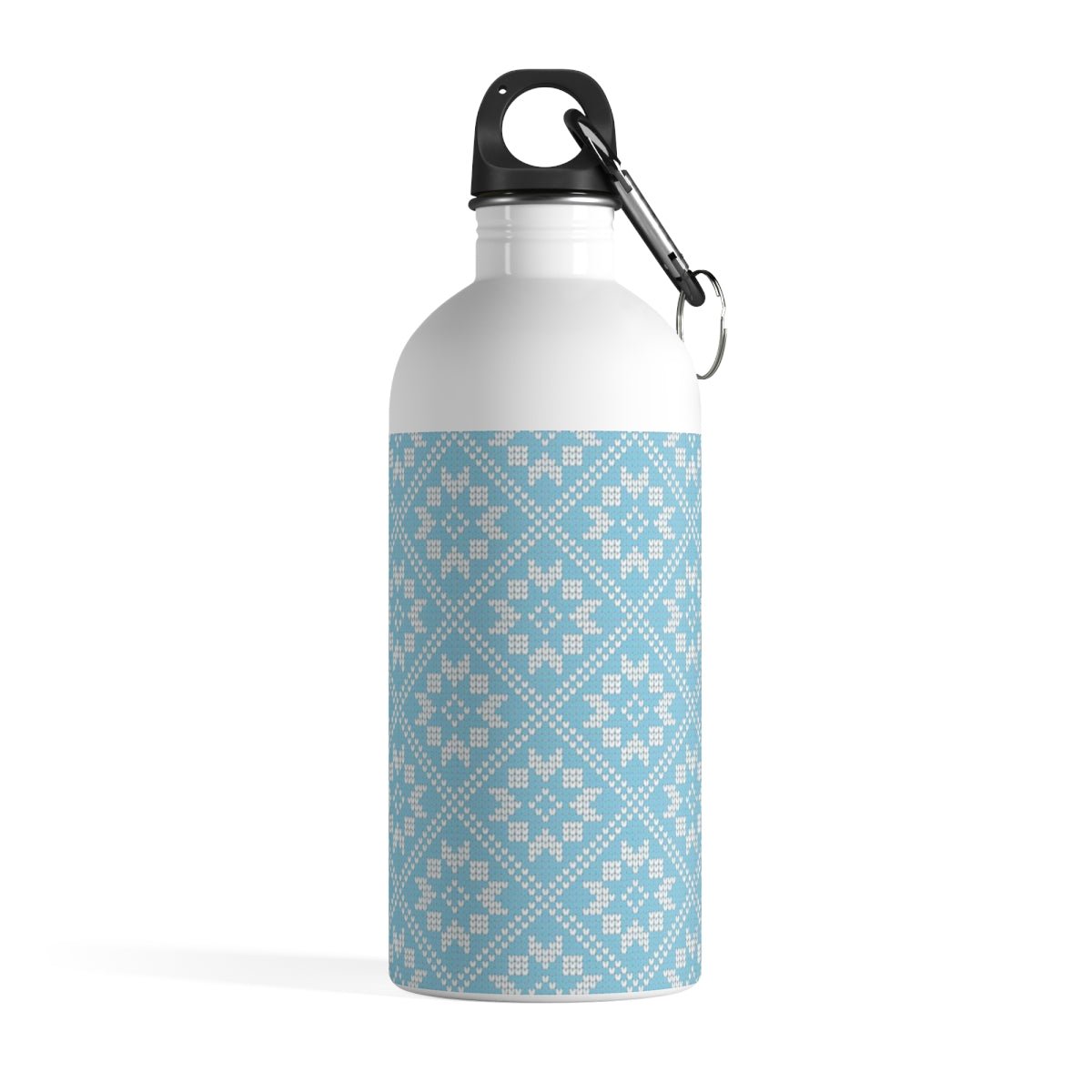 Aqua Scandinavian Quilt Design Stainless Steel Water Bottle Pretty Stylish Fashionable Blue Gift
