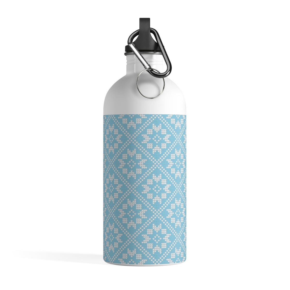 Aqua Scandinavian Quilt Design Stainless Steel Water Bottle Pretty Stylish Fashionable Blue Gift
