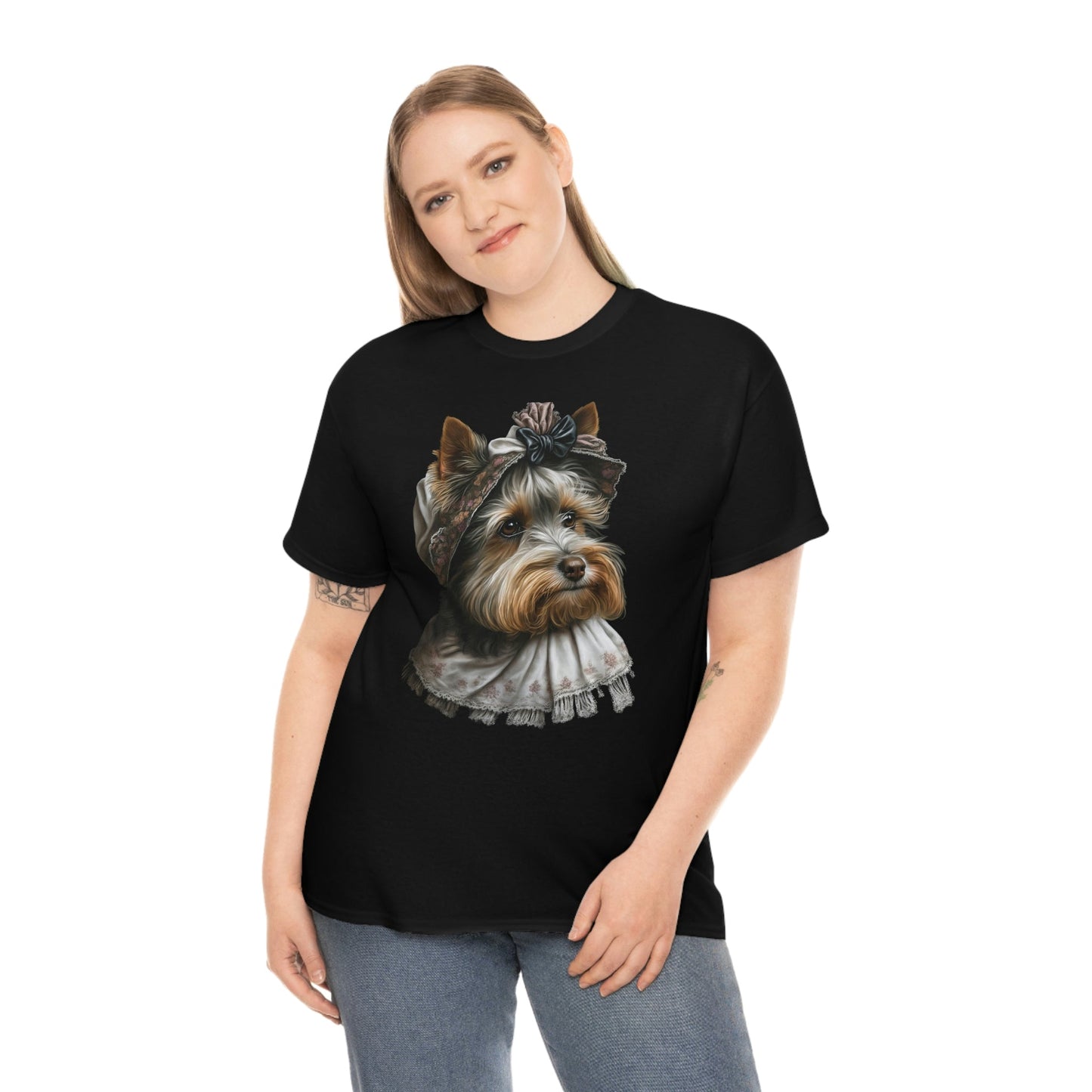 Biewer Terrier in Her New Bonnet Heavy Cotton T-Shirt