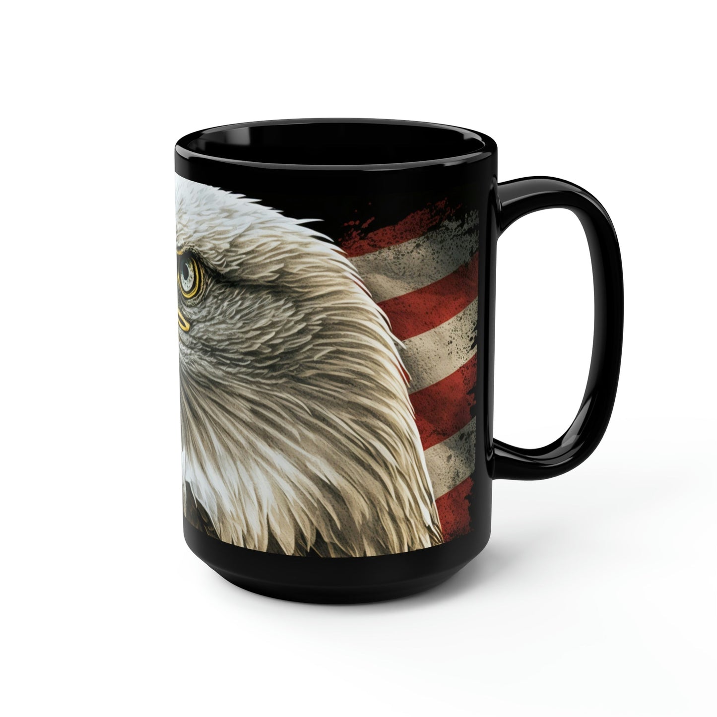 Blad Eagle with American Flag - Black 15 oz Blck Coffee Mug