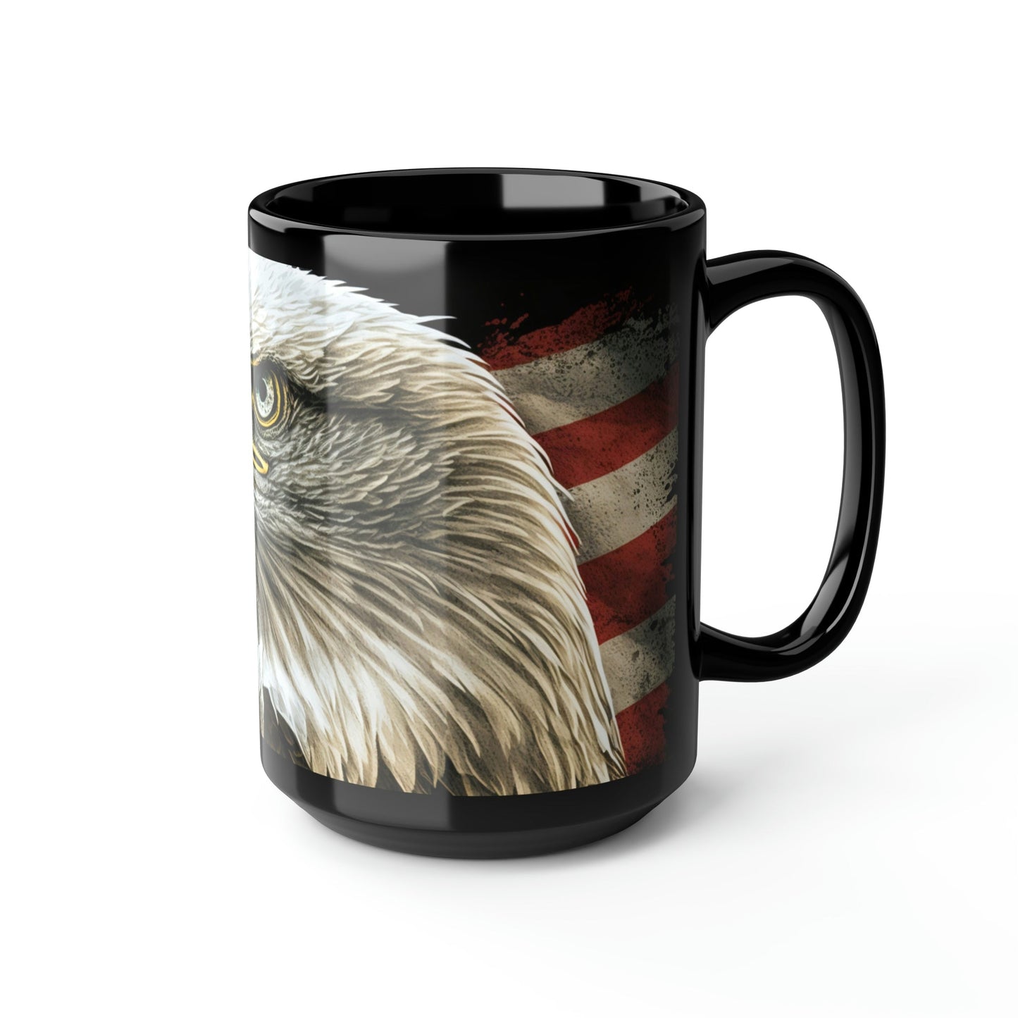 Blad Eagle with American Flag - Black 15 oz Blck Coffee Mug