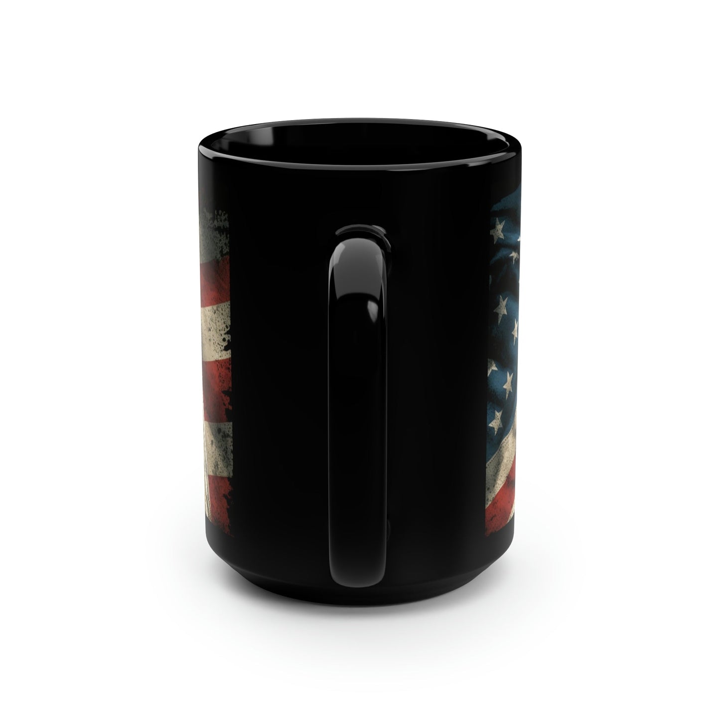 Blad Eagle with American Flag - Black 15 oz Blck Coffee Mug