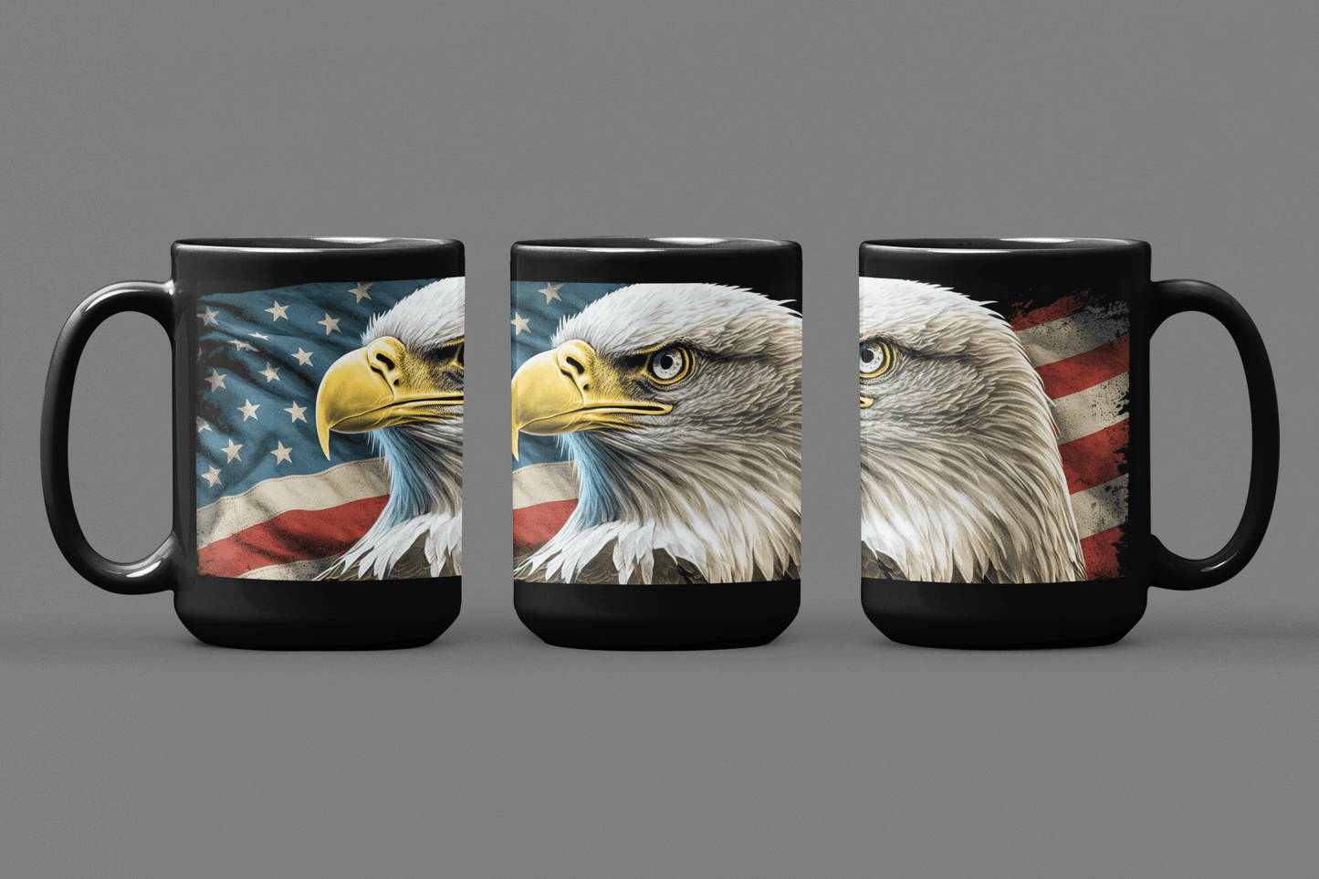 Blad Eagle with American Flag - Black 15 oz Blck Coffee Mug