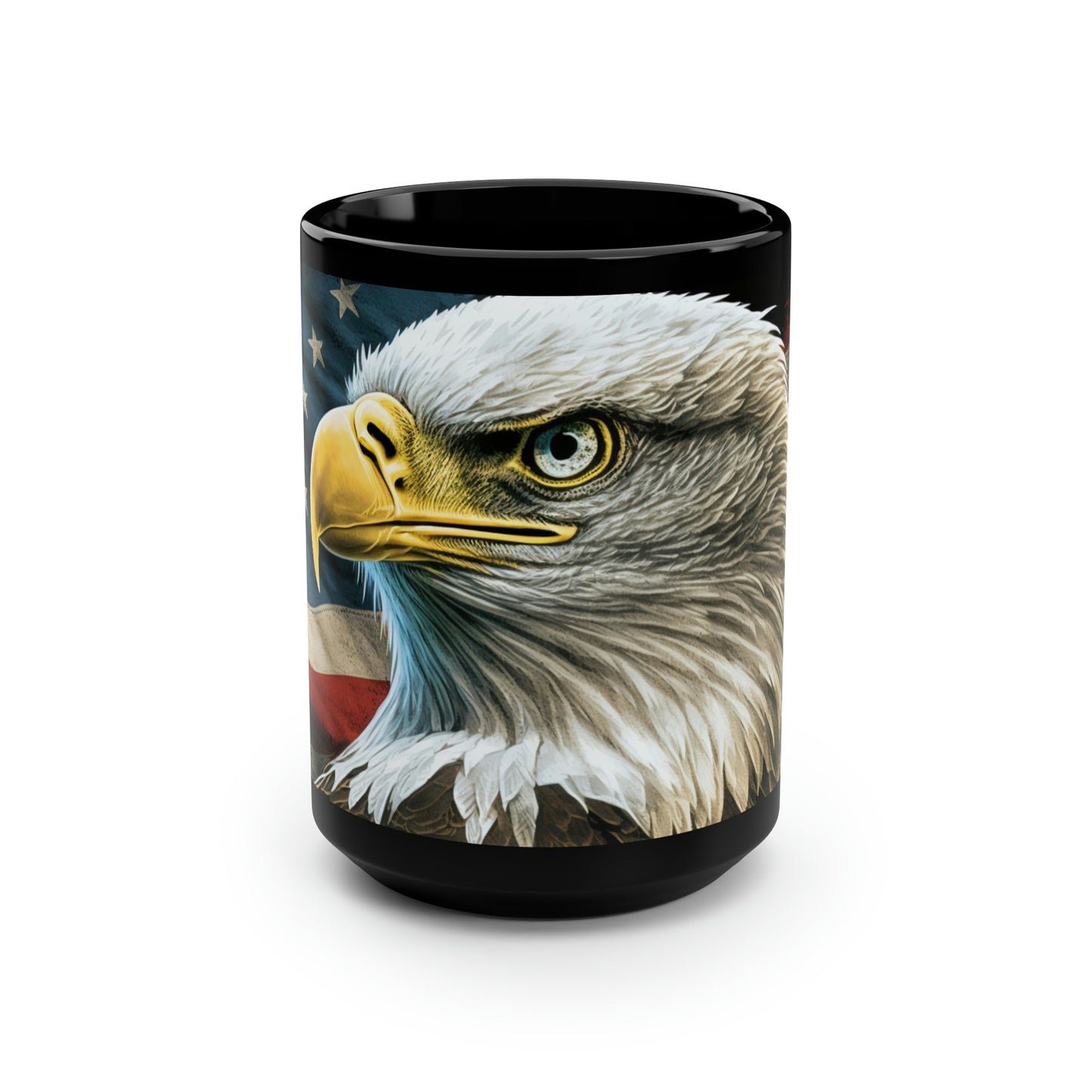 Blad Eagle with American Flag - Black 15 oz Blck Coffee Mug