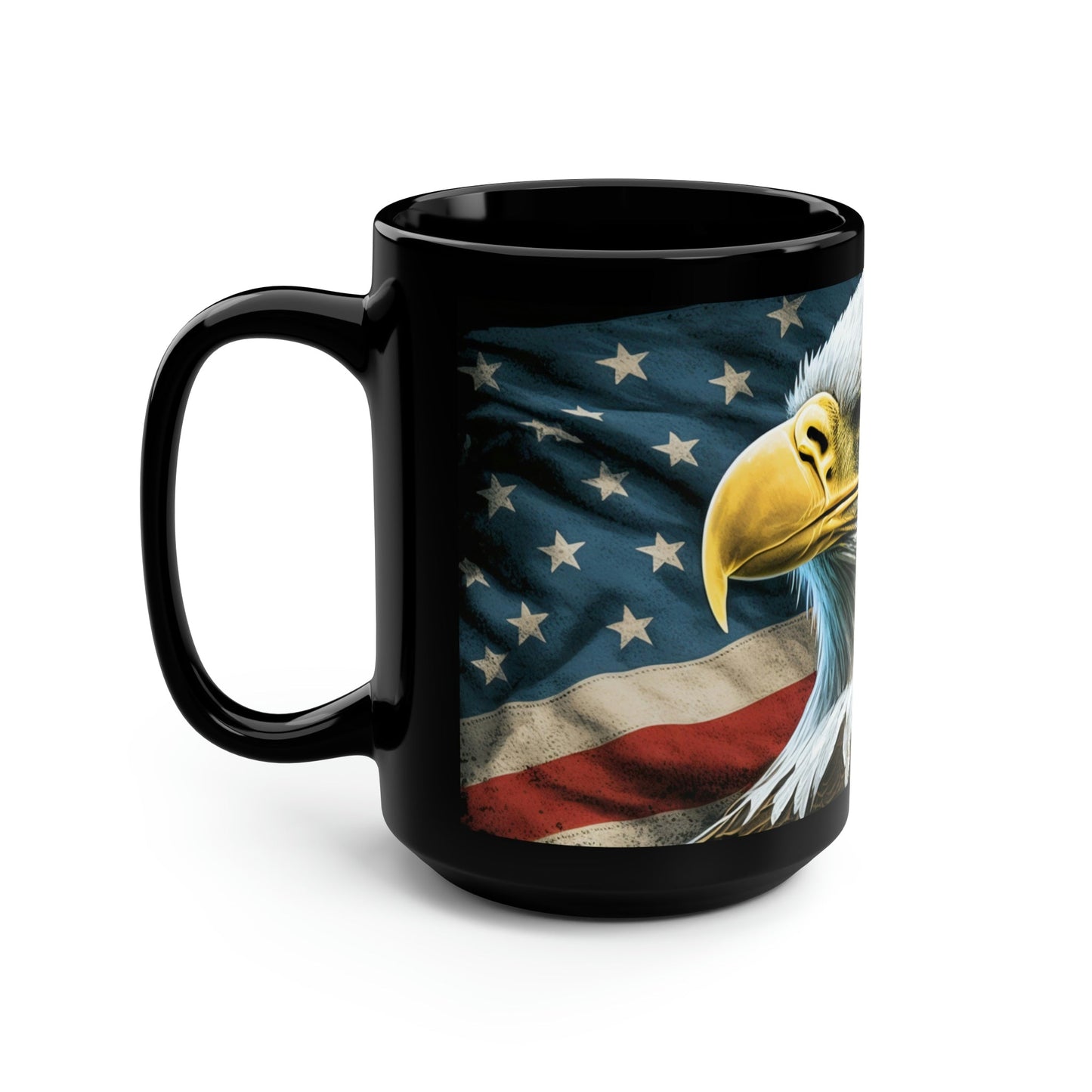 Blad Eagle with American Flag - Black 15 oz Blck Coffee Mug