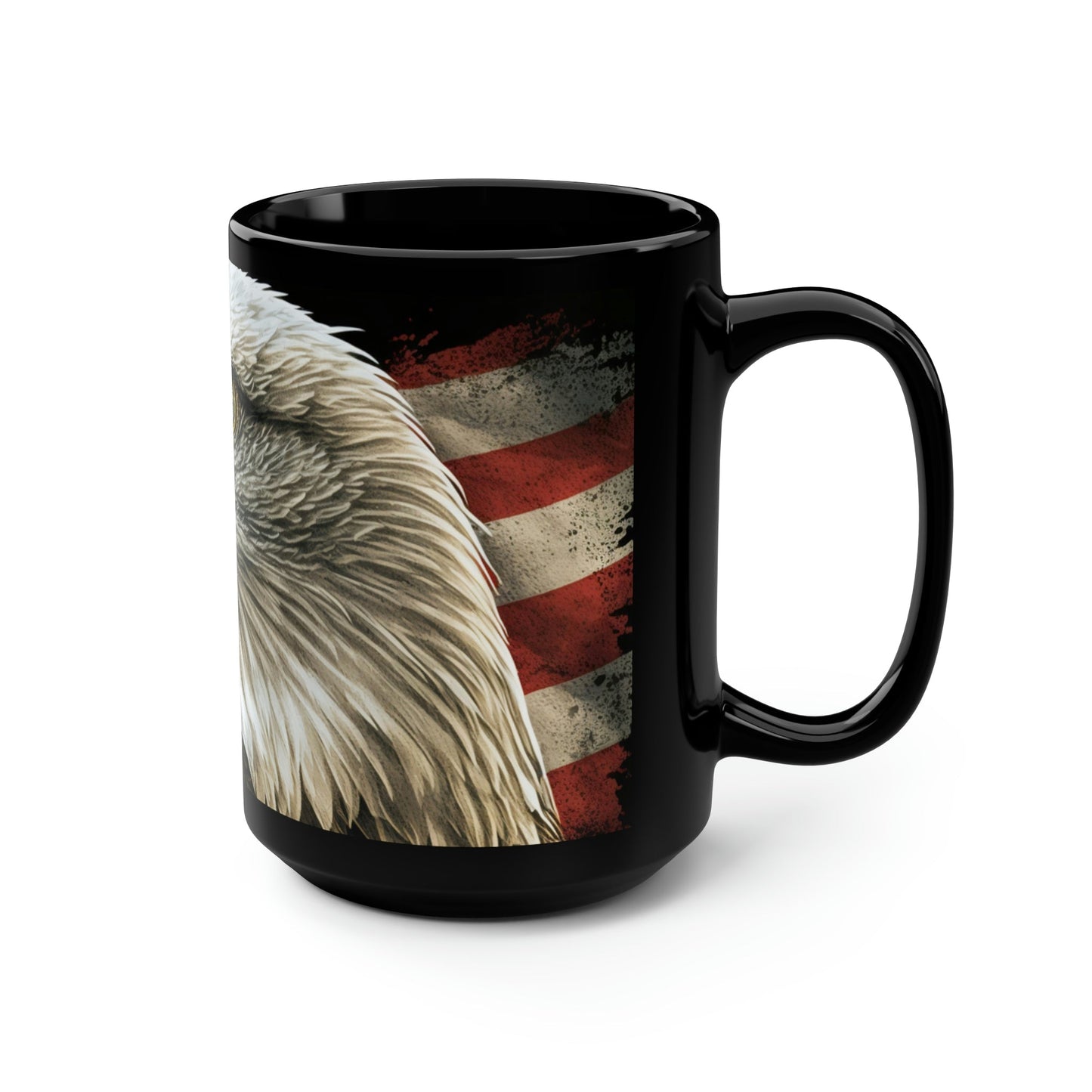 Blad Eagle with American Flag - Black 15 oz Blck Coffee Mug