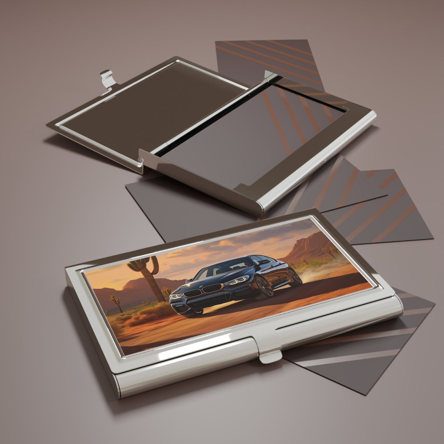 BMW on Desert Road Business Card Holder