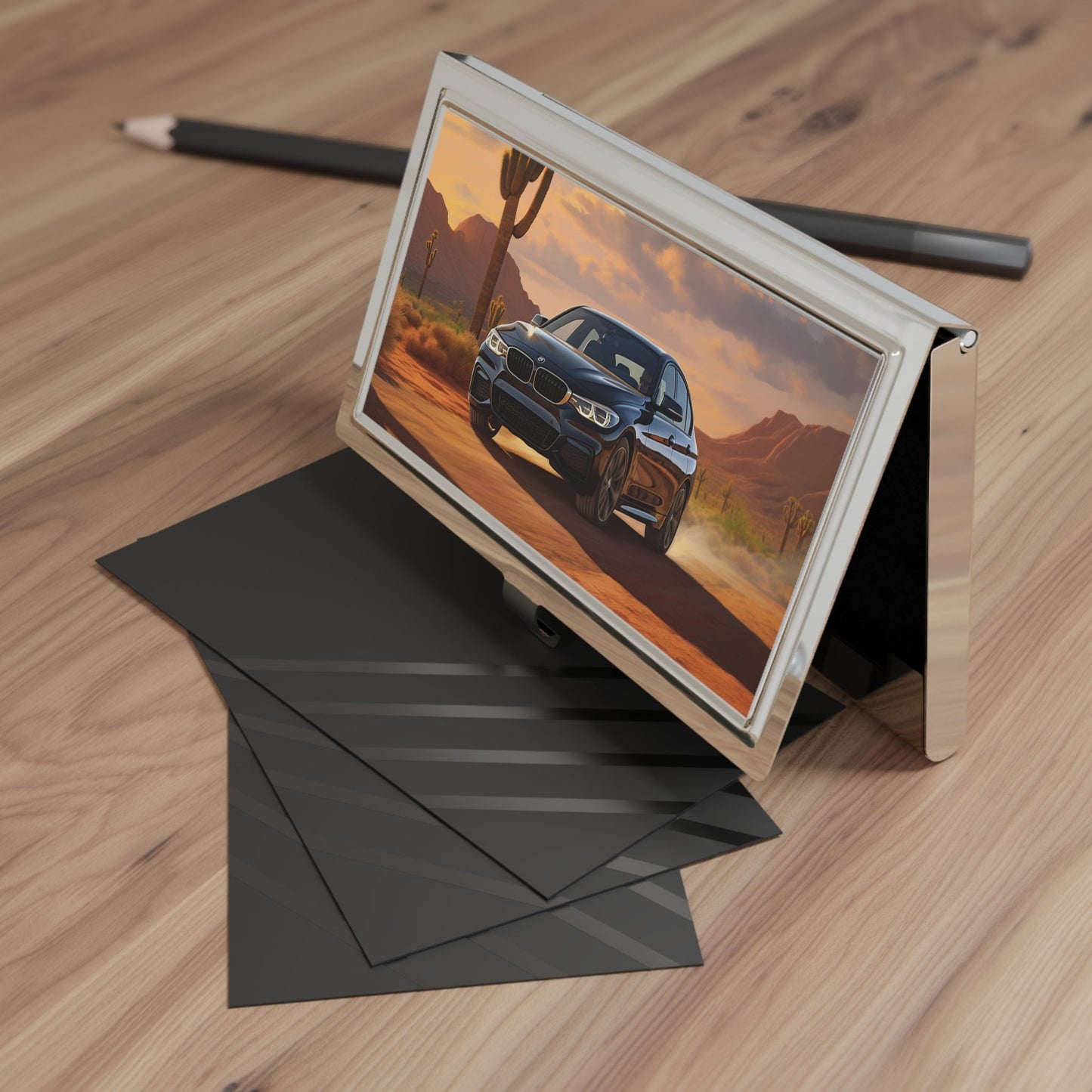 BMW on Desert Road Business Card Holder