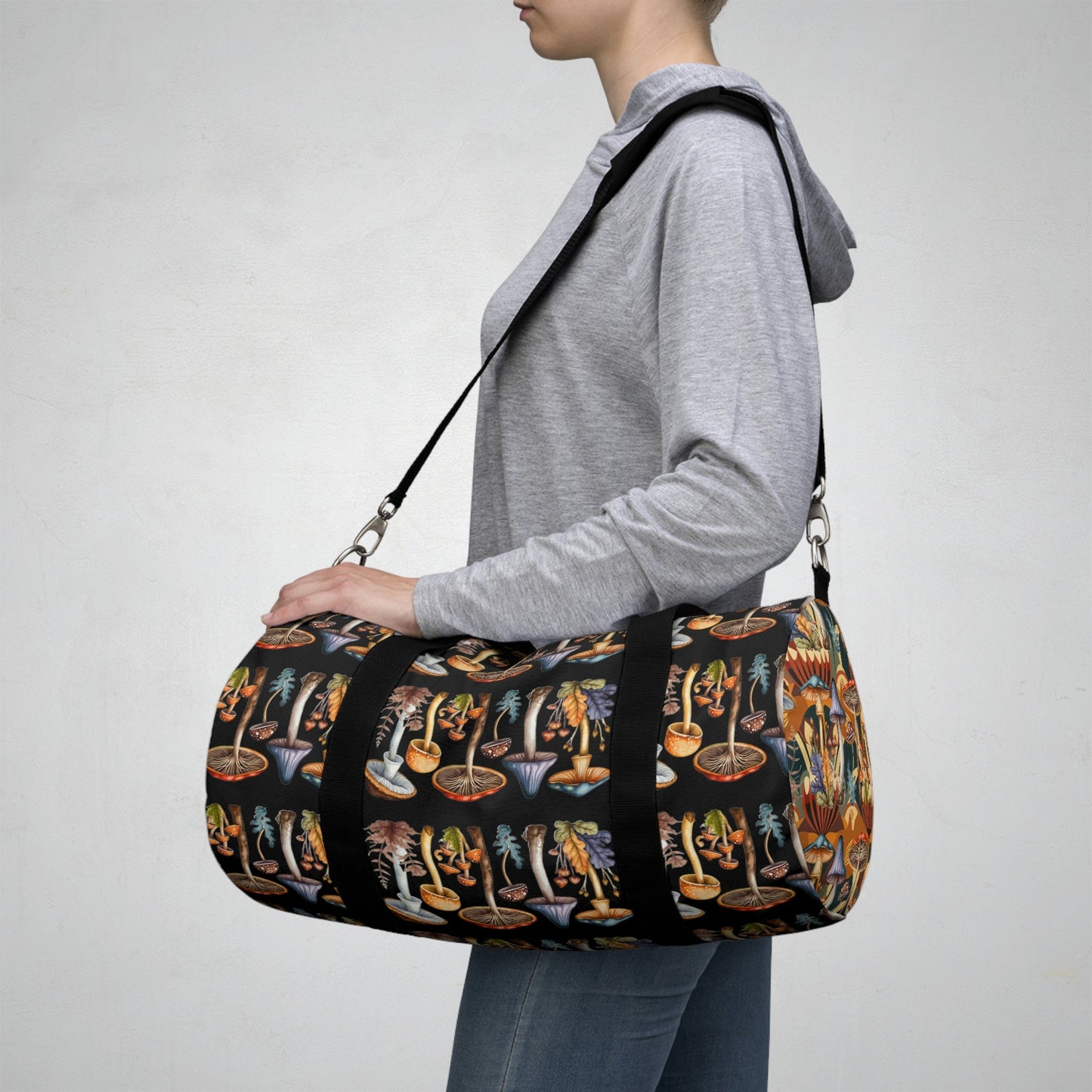BOHO Botanical Mushroom Design Duffel Bag - Take a trip back to the 60's with this hippy inspired fairycore duffle