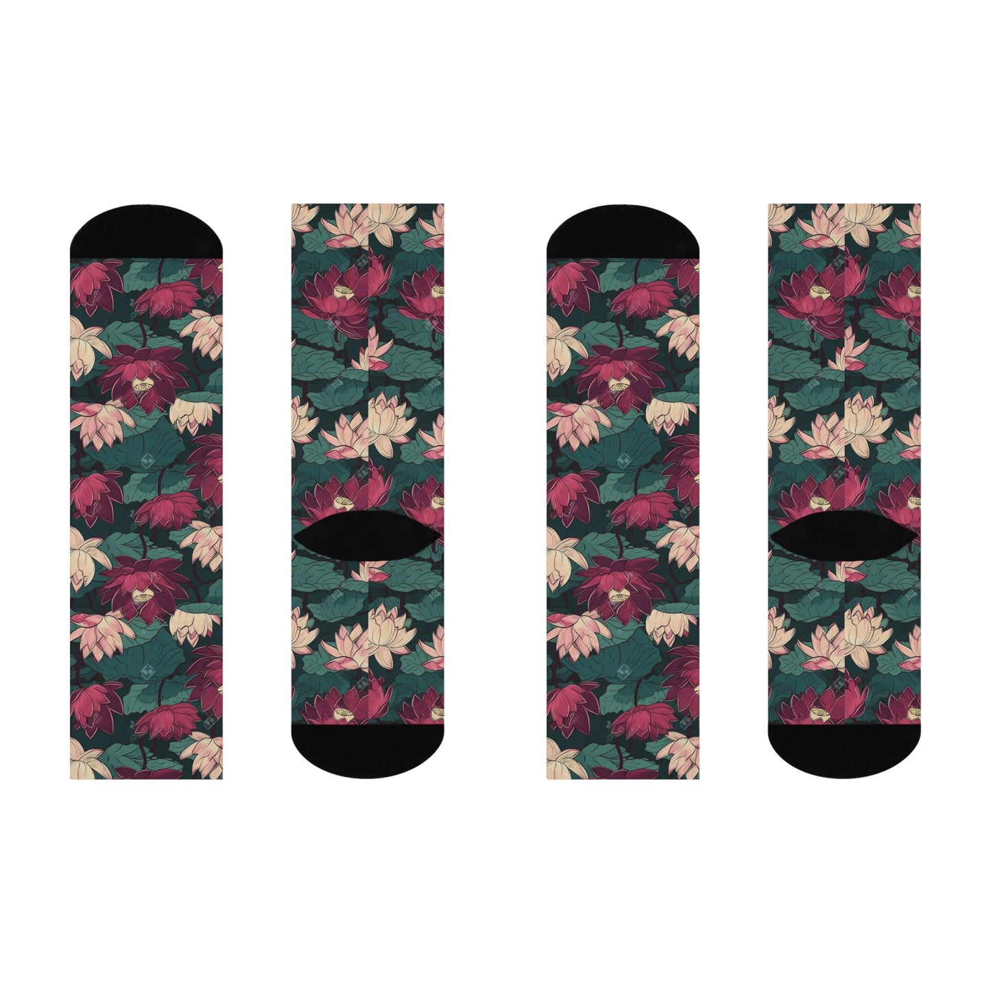 BOHO Lotus Lily Pads Cushioned Crew Socks