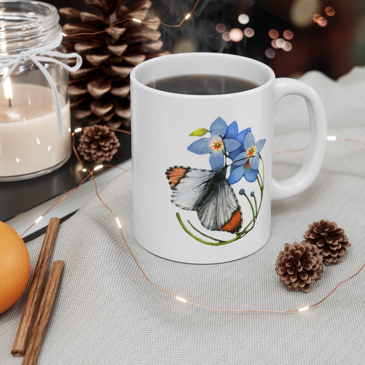 Cabbage Butterfly and Wild Rose Mug 11oz
