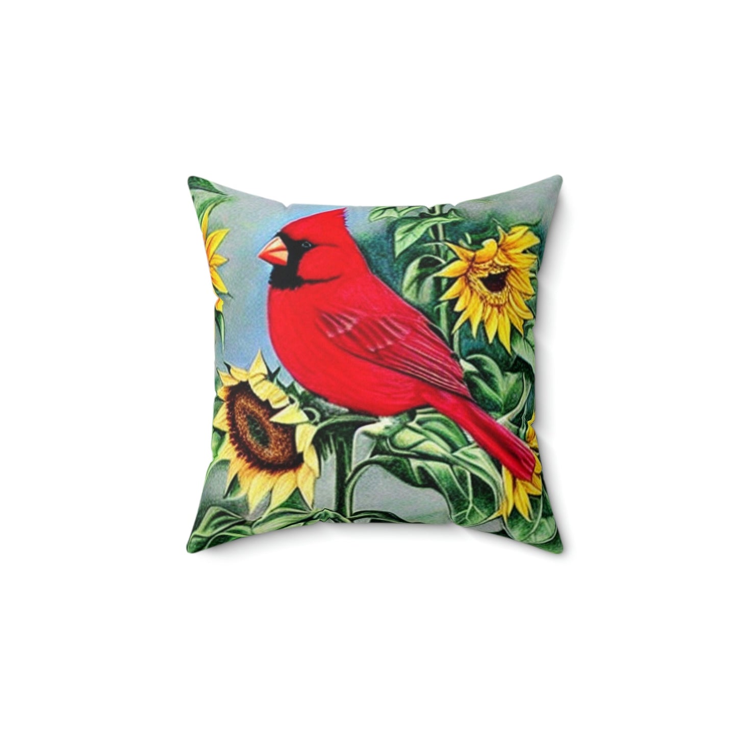 Cardinal and Sunflower Square Pillow