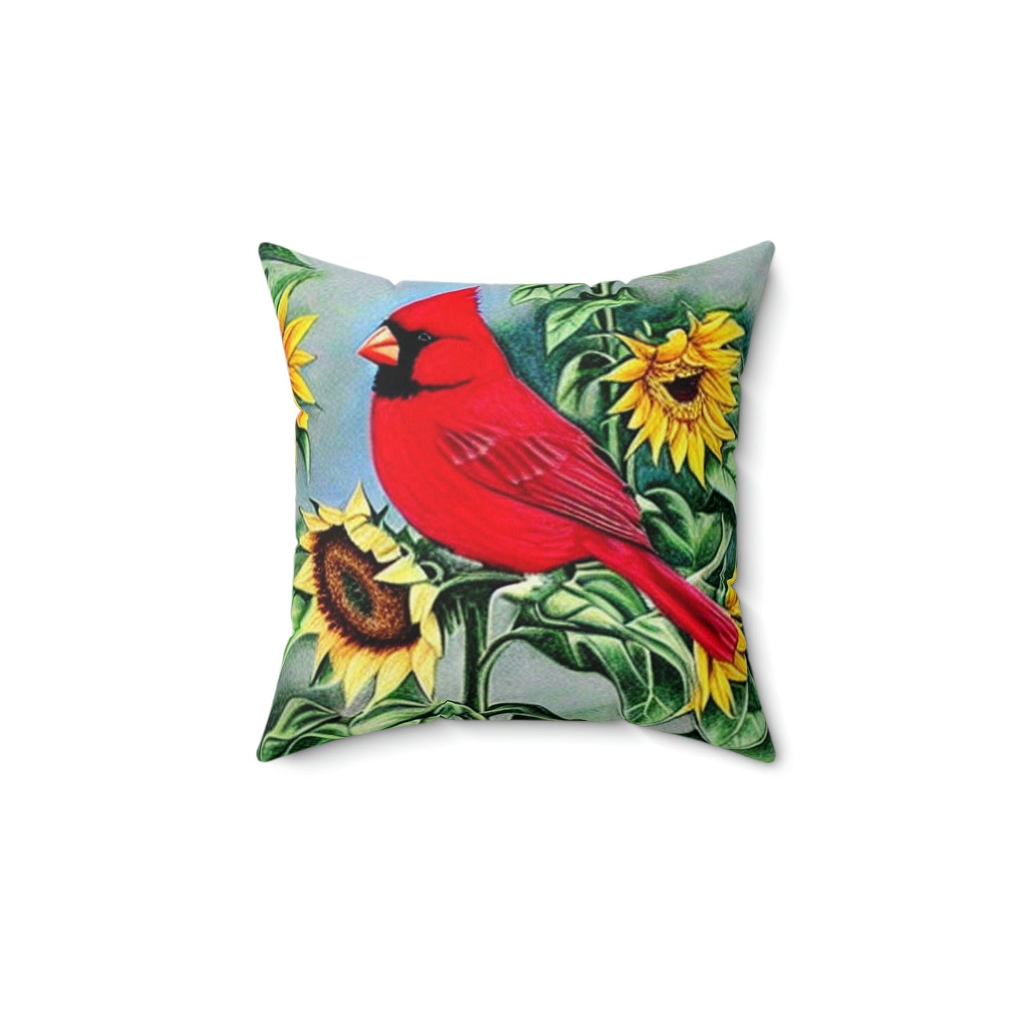 Cardinal and Sunflower Square Pillow