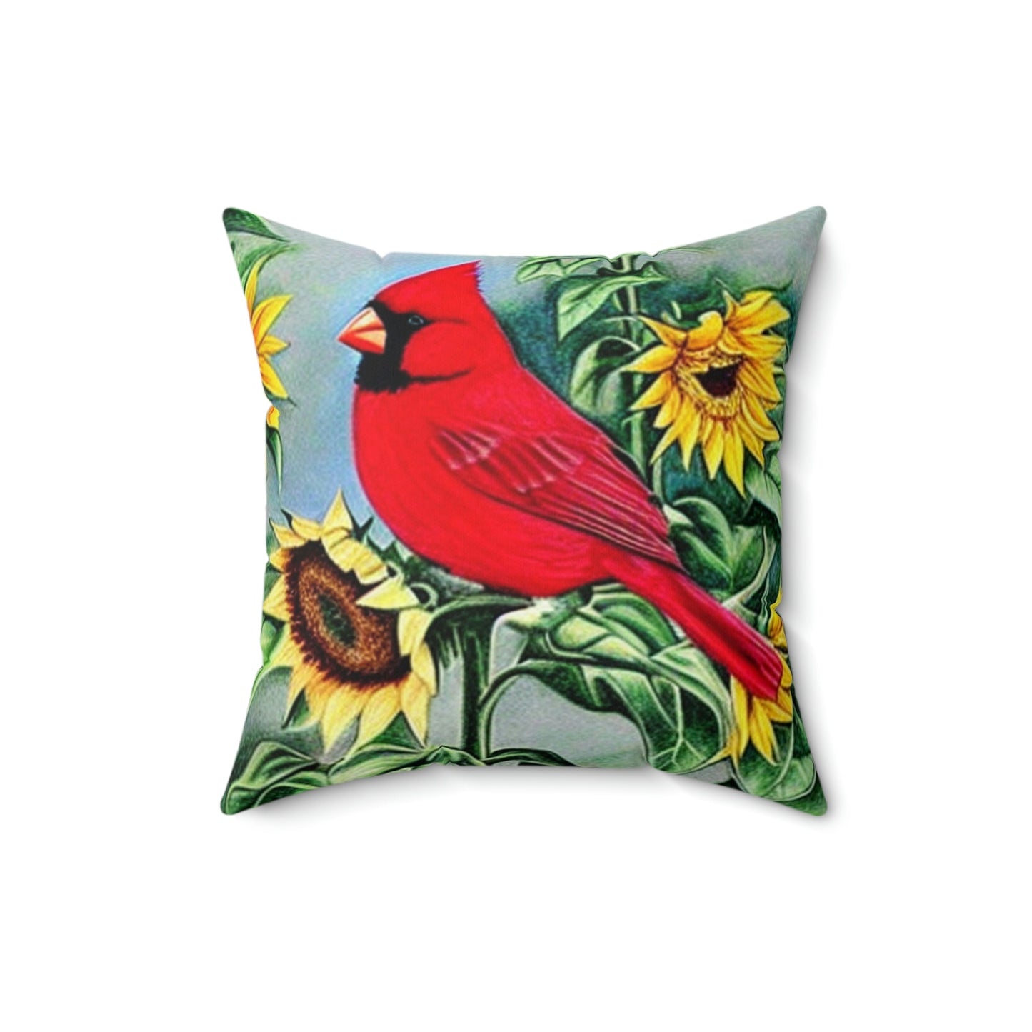 Cardinal and Sunflower Square Pillow