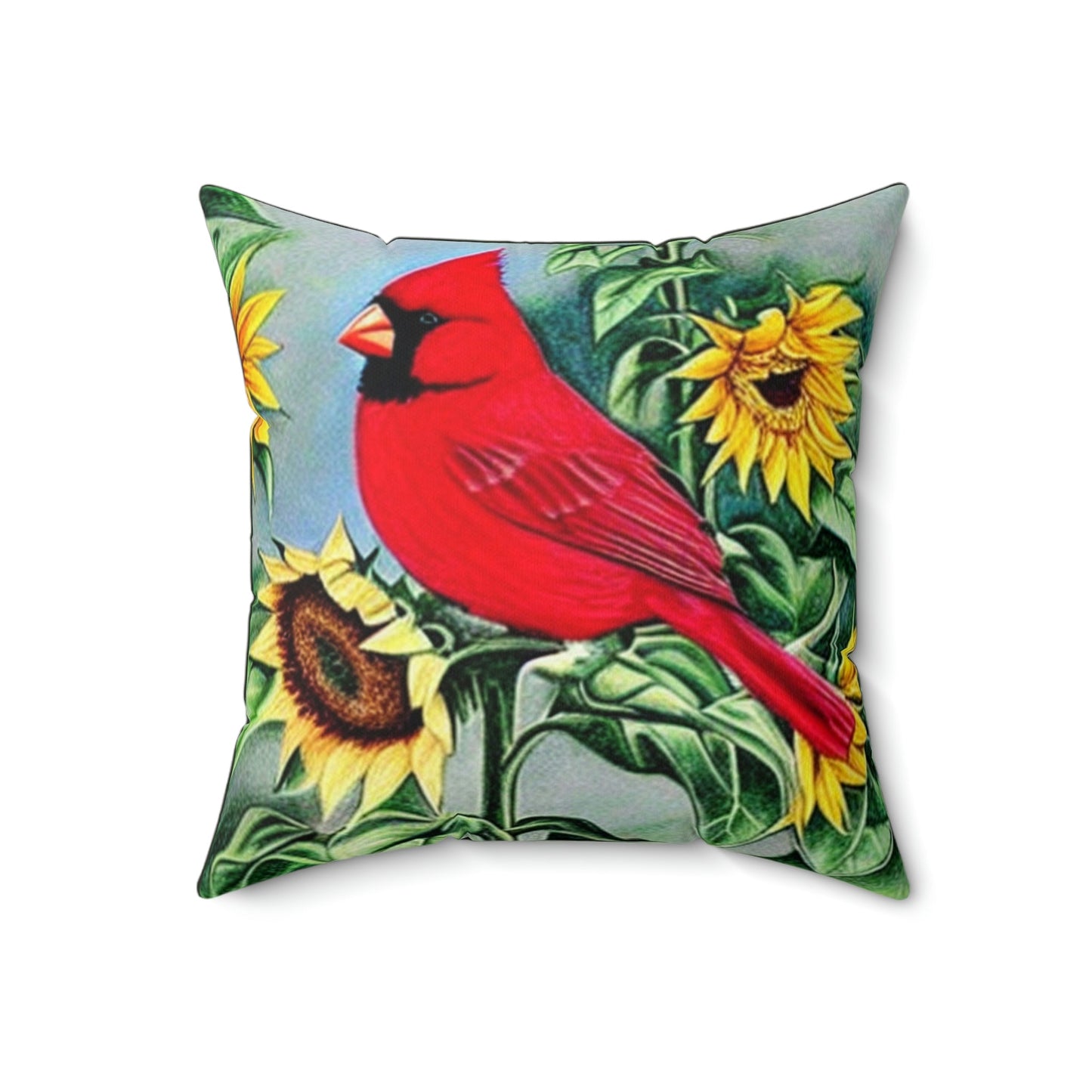 Cardinal and Sunflower Square Pillow