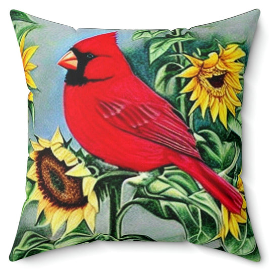 Cardinal and Sunflower Square Pillow