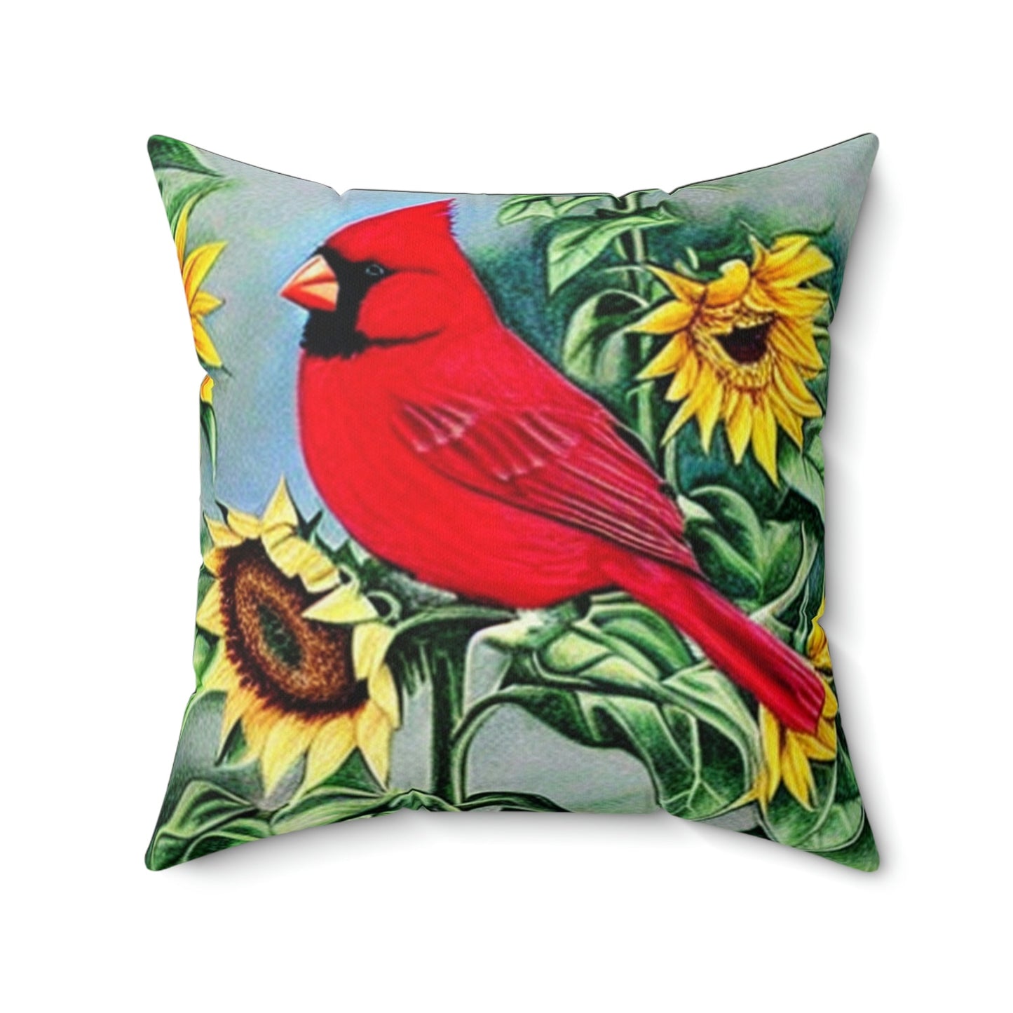 Cardinal and Sunflower Square Pillow
