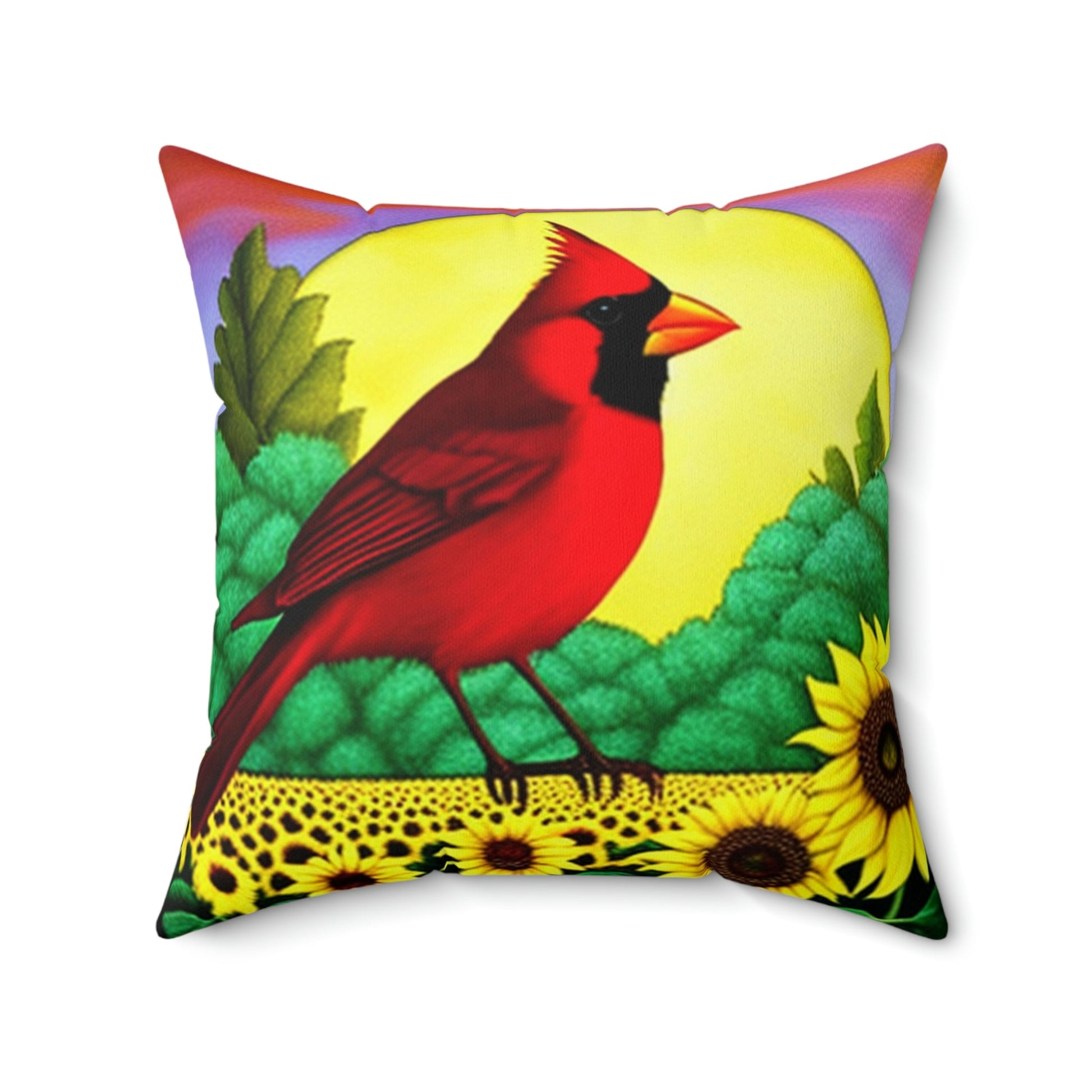 Cardinal in Sunflowers Painting Square Pillow