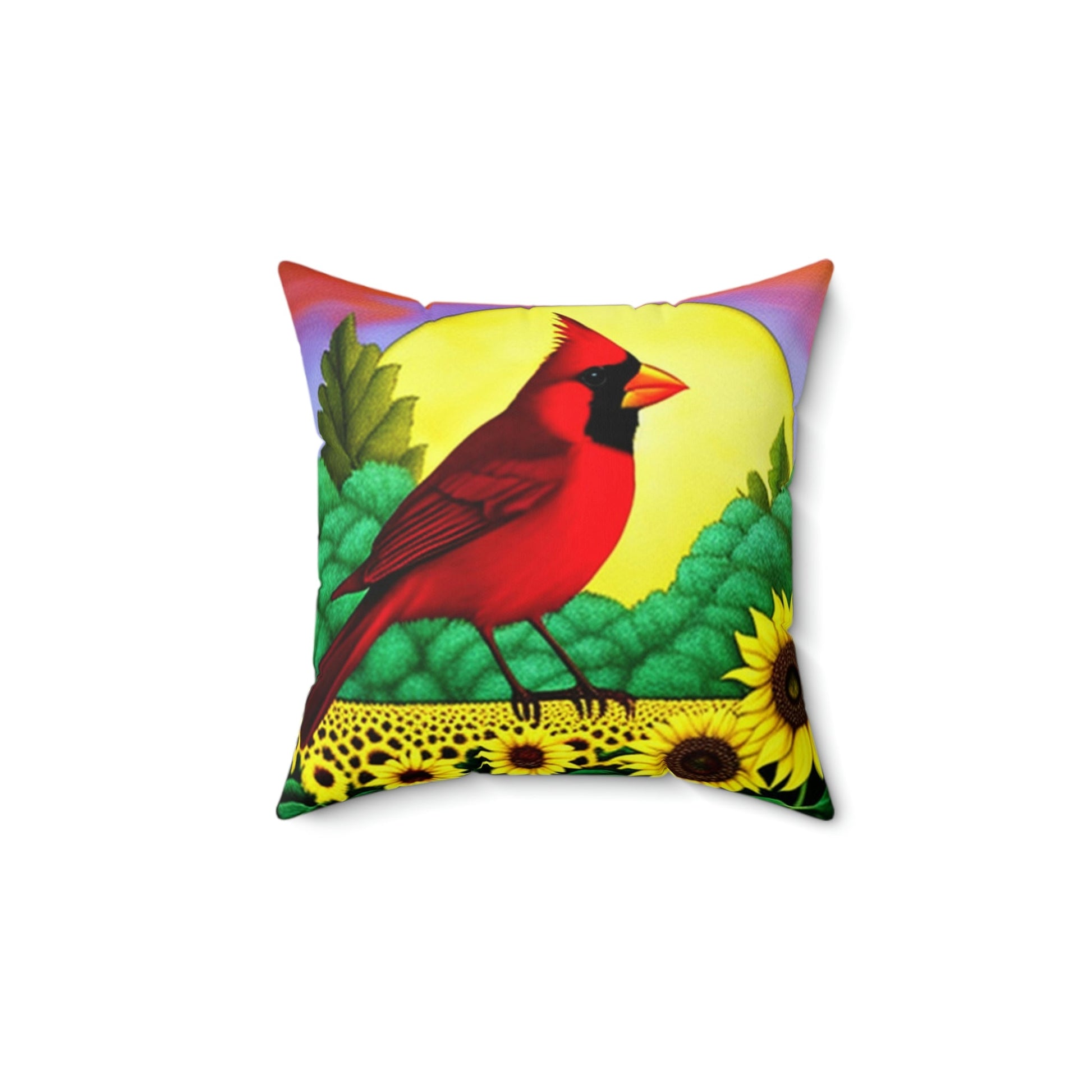Cardinal in Sunflowers Painting Square Pillow