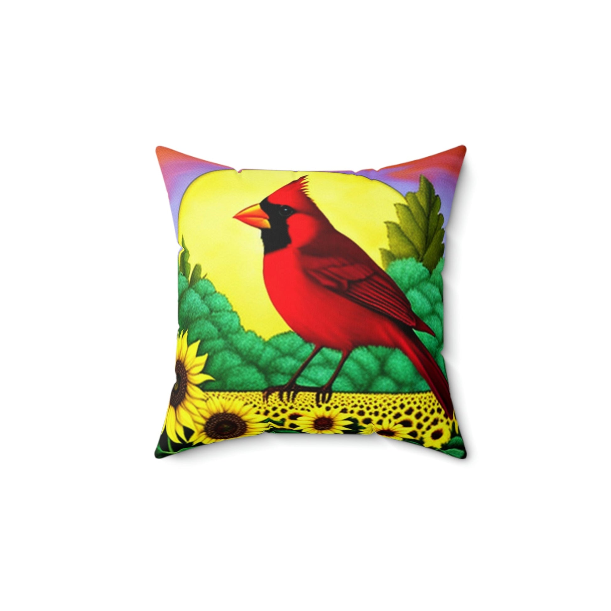 Cardinal in Sunflowers Painting Square Pillow