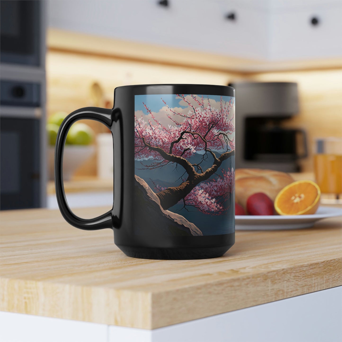 Cherry Blossoms Mountain Scene - 15 oz Coffee Mug