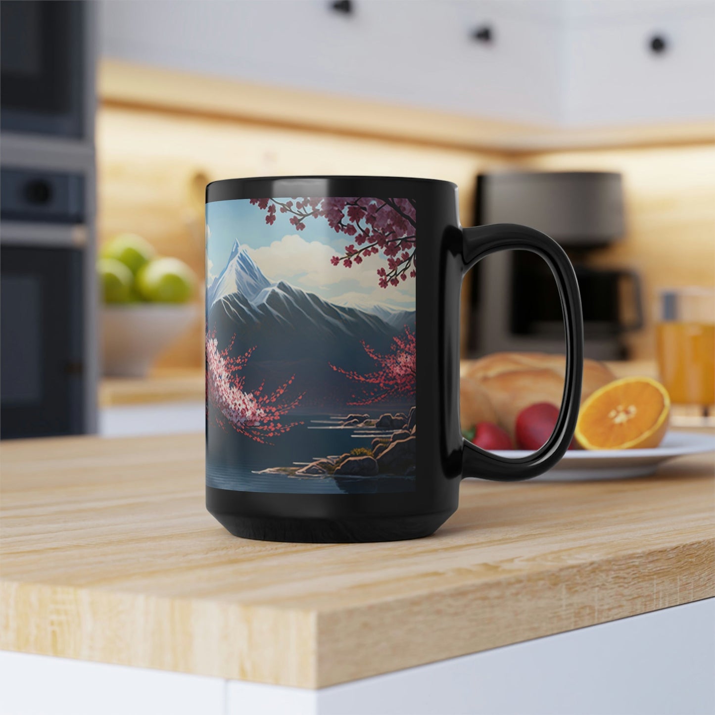 Cherry Blossoms Mountain Scene - 15 oz Coffee Mug
