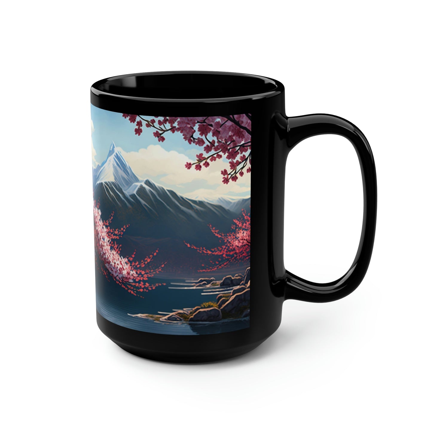 Cherry Blossoms Mountain Scene - 15 oz Coffee Mug