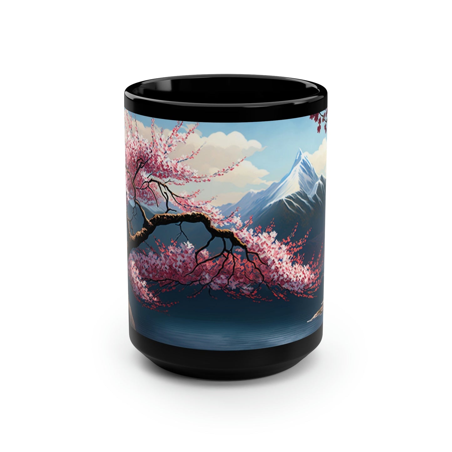 Cherry Blossoms Mountain Scene - 15 oz Coffee Mug