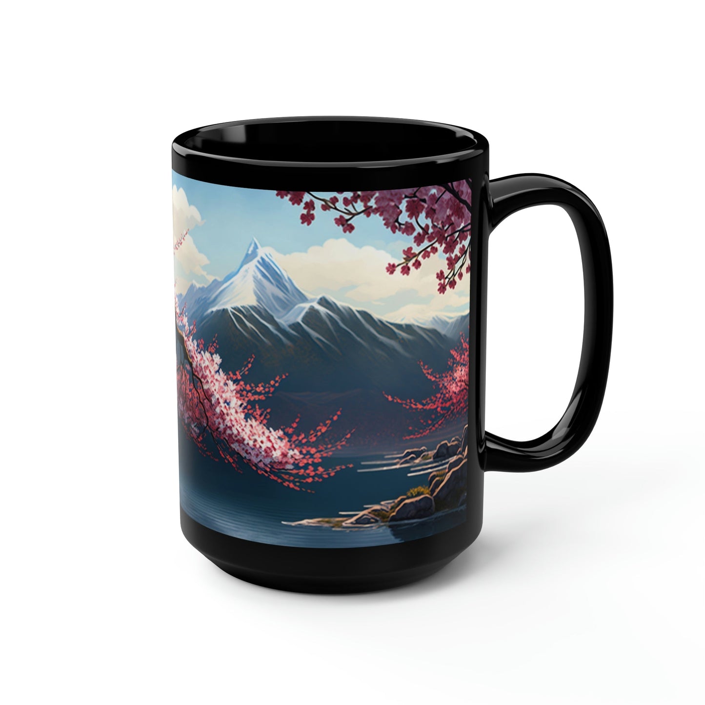 Cherry Blossoms Mountain Scene - 15 oz Coffee Mug