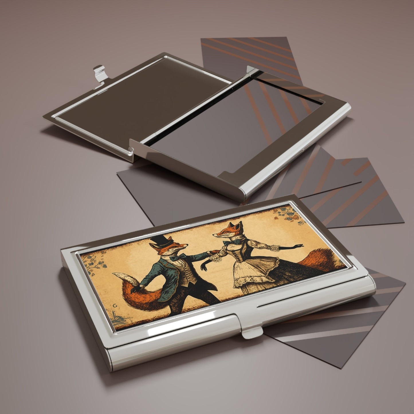 Dancing Red Fox Couple Business Card Holder