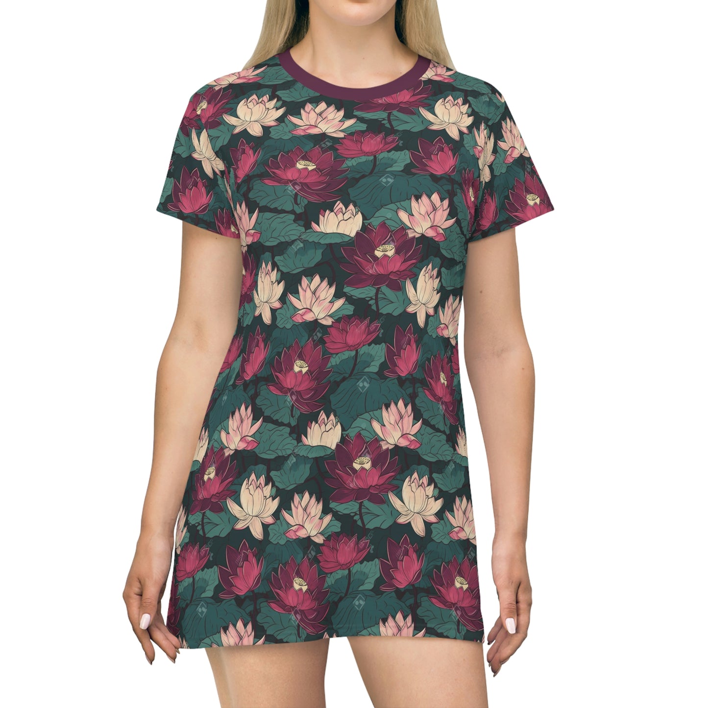 Lotus Flower Water Lily T-Shirt Dress - Cottagecore Vintage 60's Vintage Feel