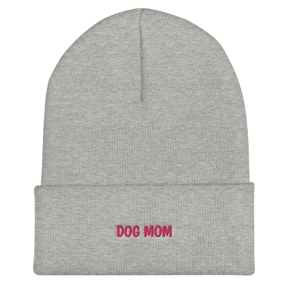 DOG MOM Embroidered Cuffed Beanie Cap Hat Warm Soft Cool Hot Puppy Puppies Canine Mommy Mother Pets