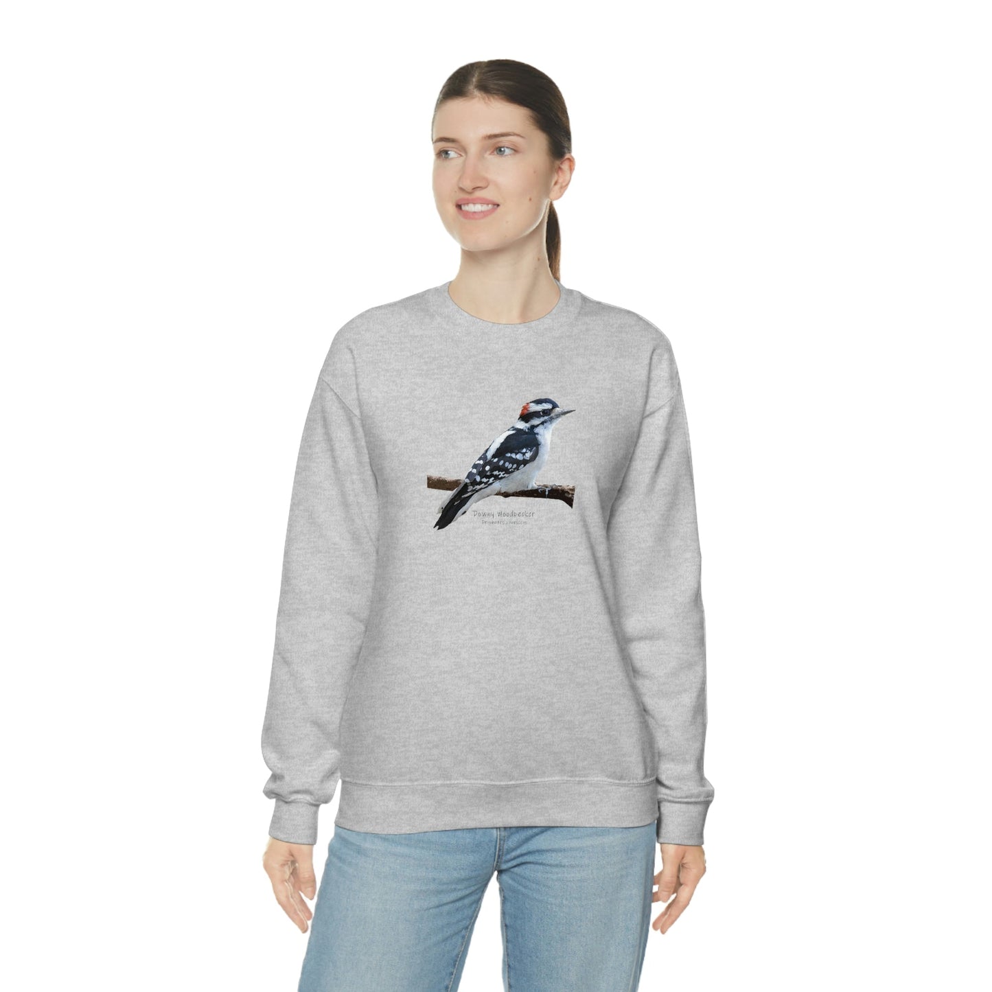 Downy Woodpecker (PS Dry Brush) Blend Crewneck Sweatshirt, Birds, Birding, Birder, Bird Watching, Bird Watcher, Birdwatcher Gifts,