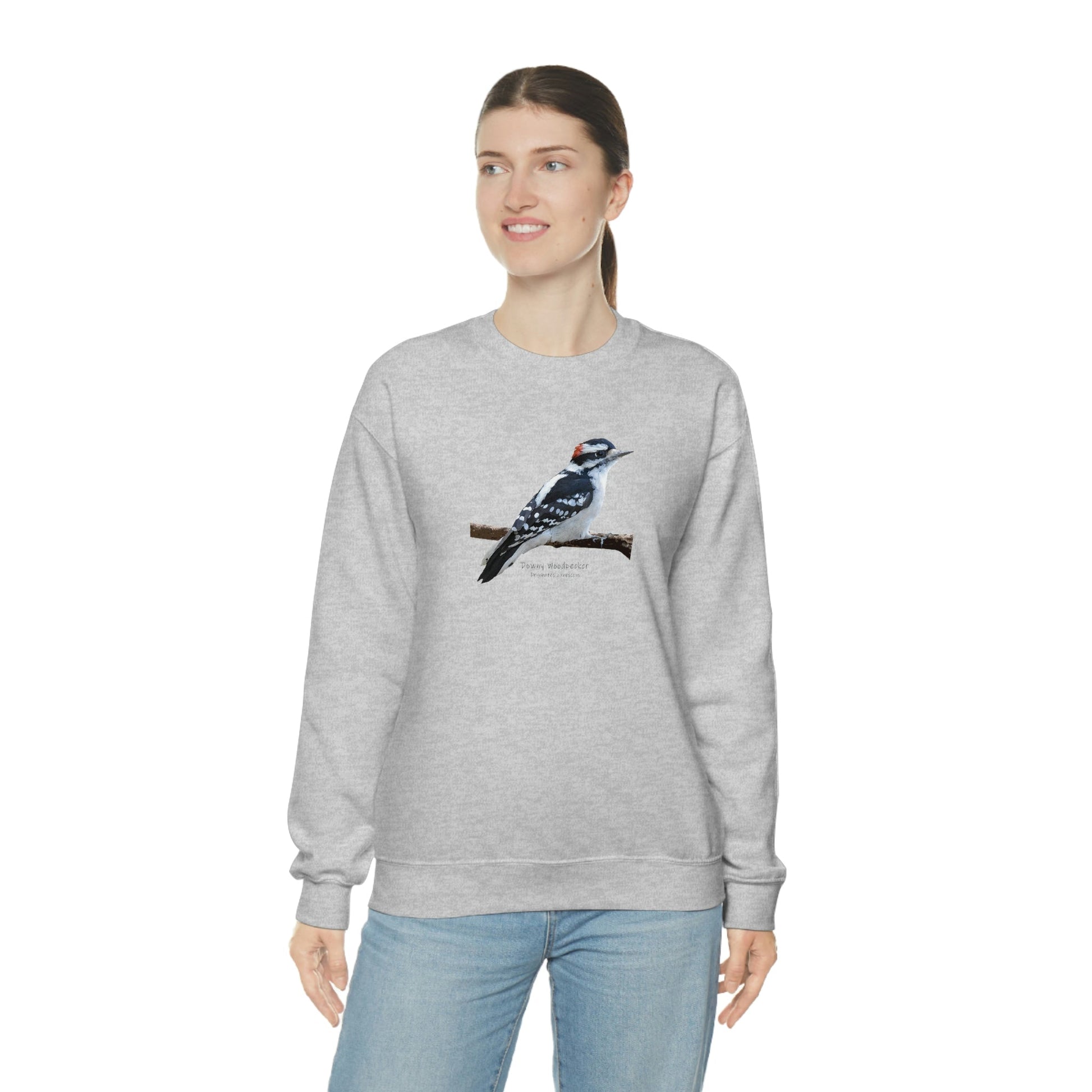 Downy Woodpecker (PS Dry Brush) Blend Crewneck Sweatshirt, Birds, Birding, Birder, Bird Watching, Bird Watcher, Birdwatcher Gifts,