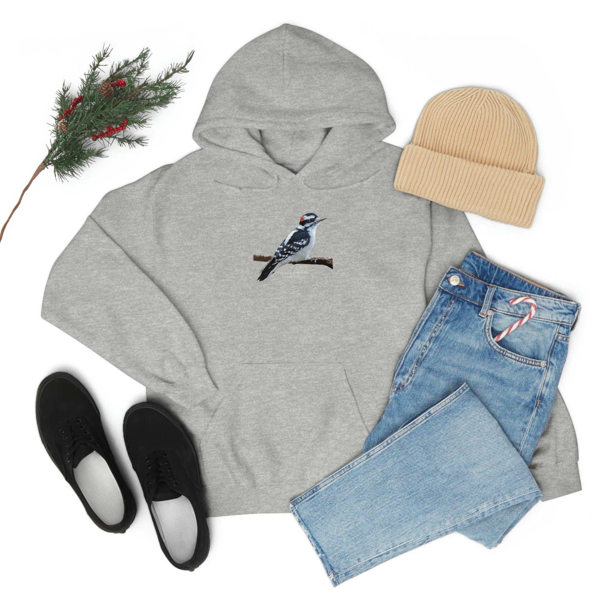 Downy Woodpecker (PS Dry Brush) Heavy Blend Hooded Sweatshirt, Birds, Birding, Birder, Bird Watching, Bird Watcher, Birdwatcher Gift